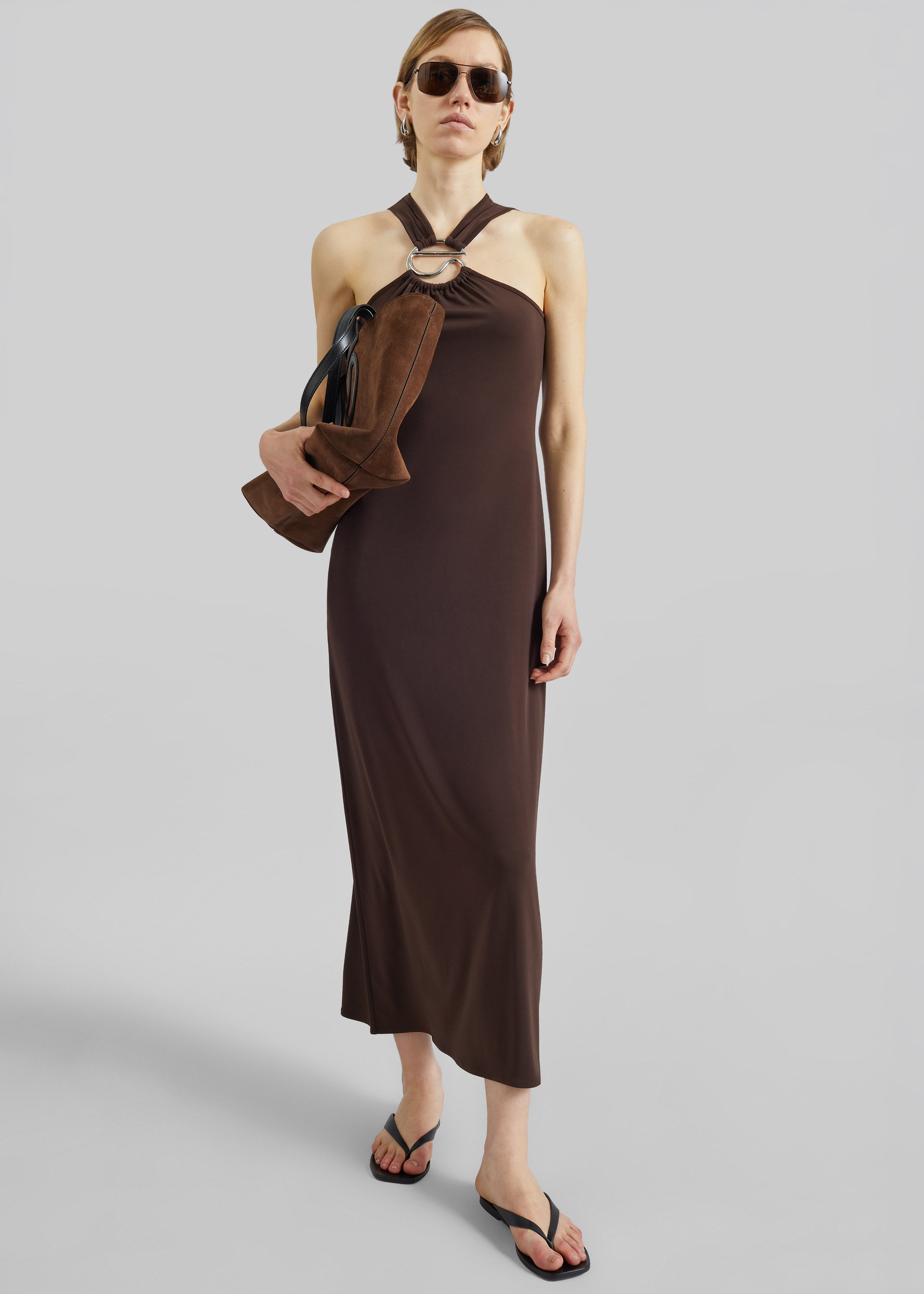 Coperni C Logo Crossed Dress - Brown - 1