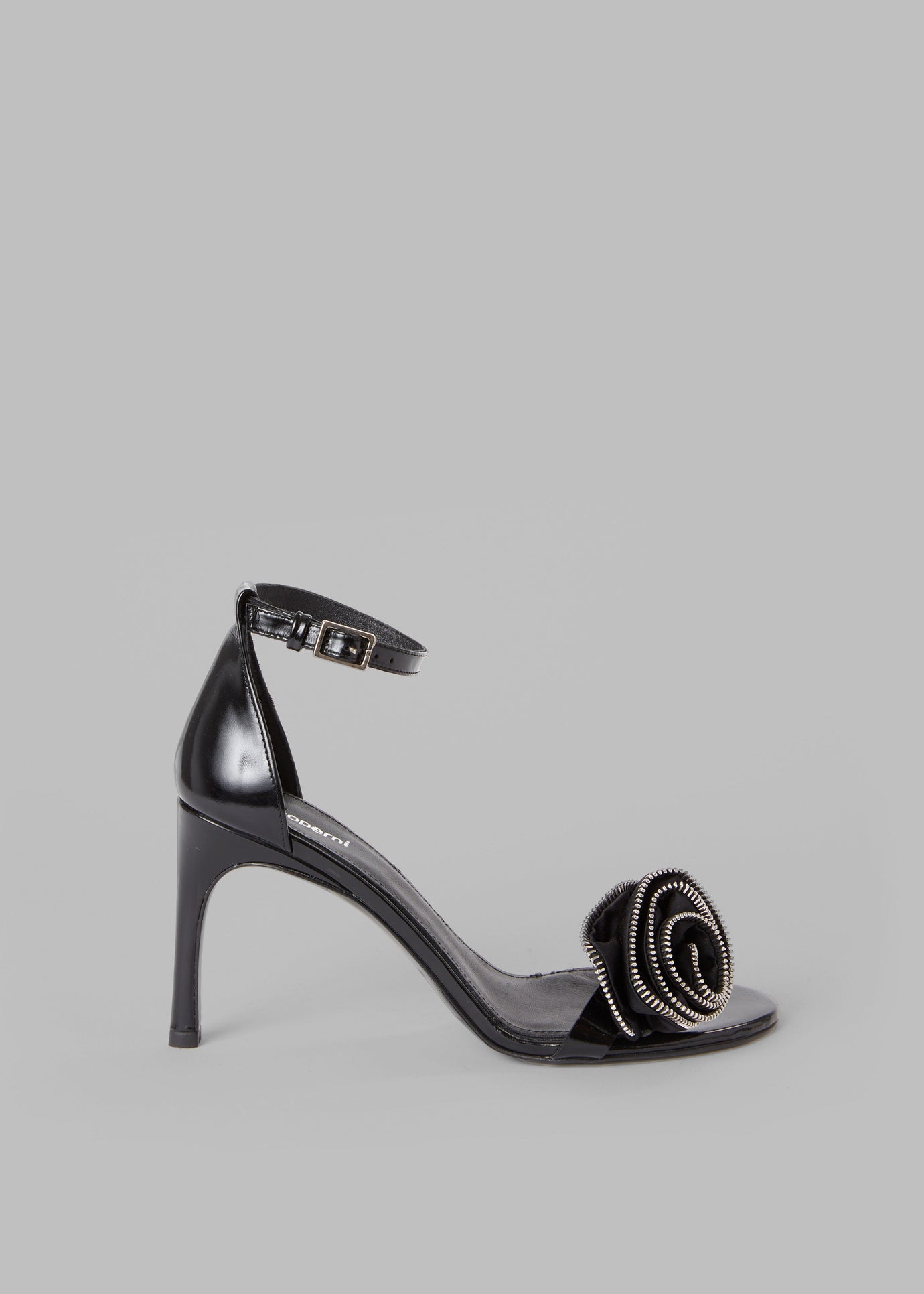 Coperni Flower Skinny Strap Logo Sandals - Black