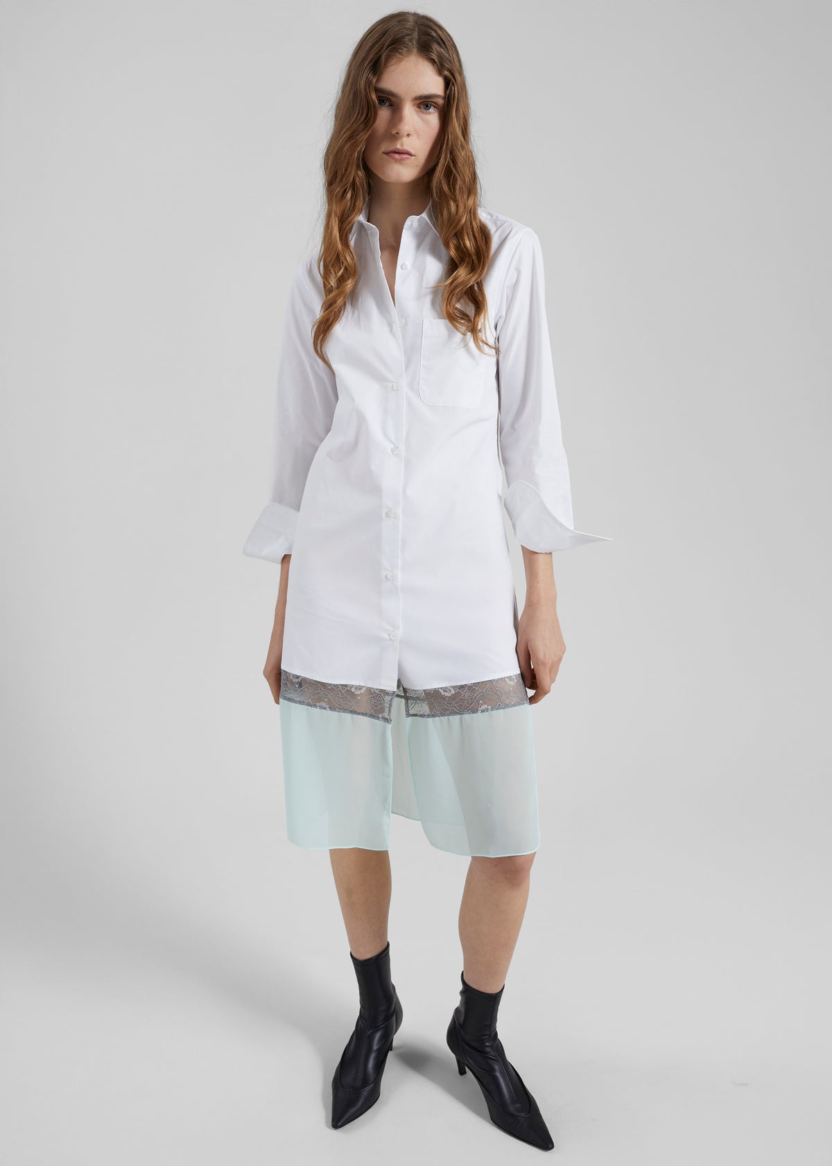 Coperni Multi Layer Shirt Dress - White/Green - 4