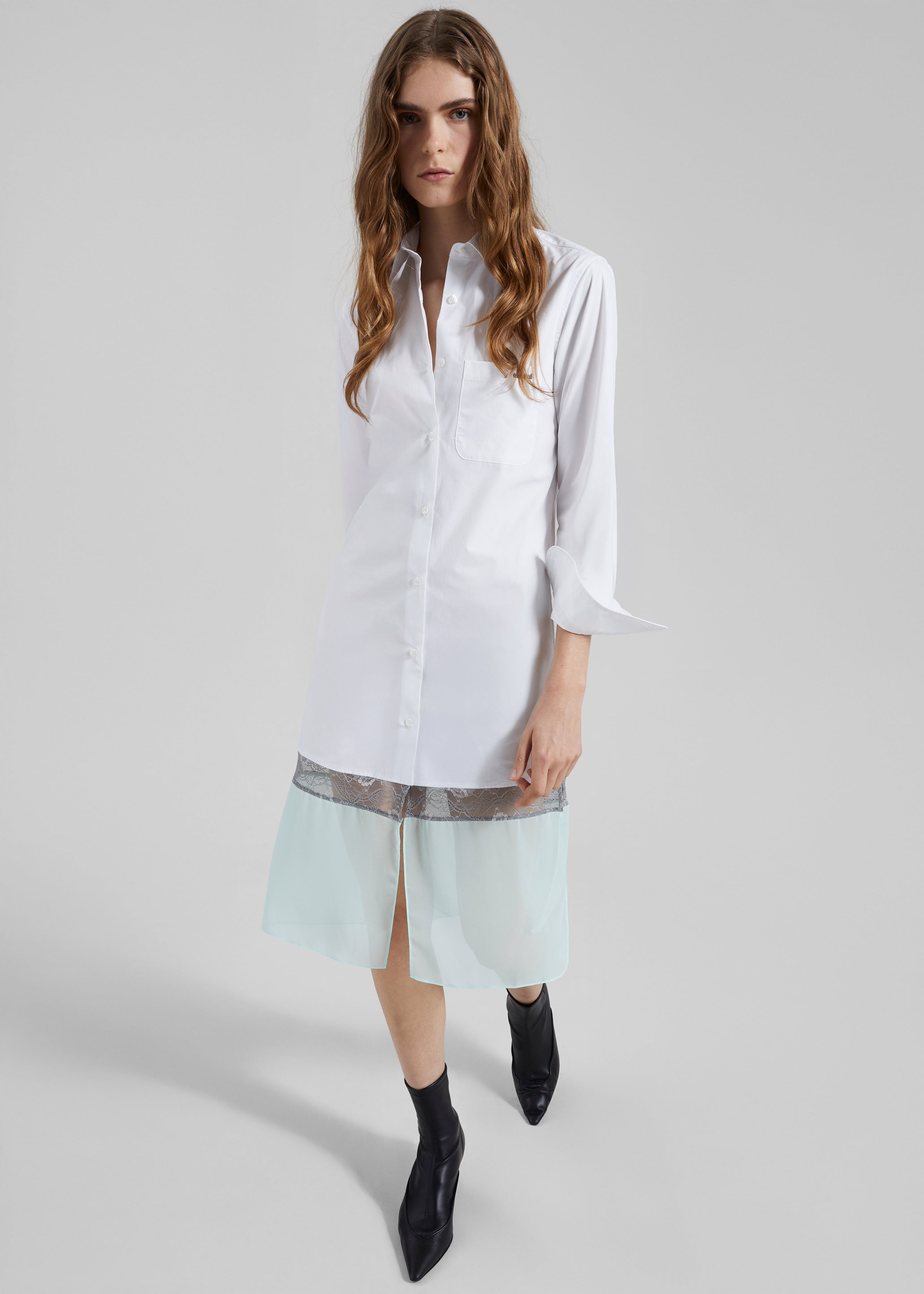 Coperni Multi Layer Shirt Dress - White/Green - 2
