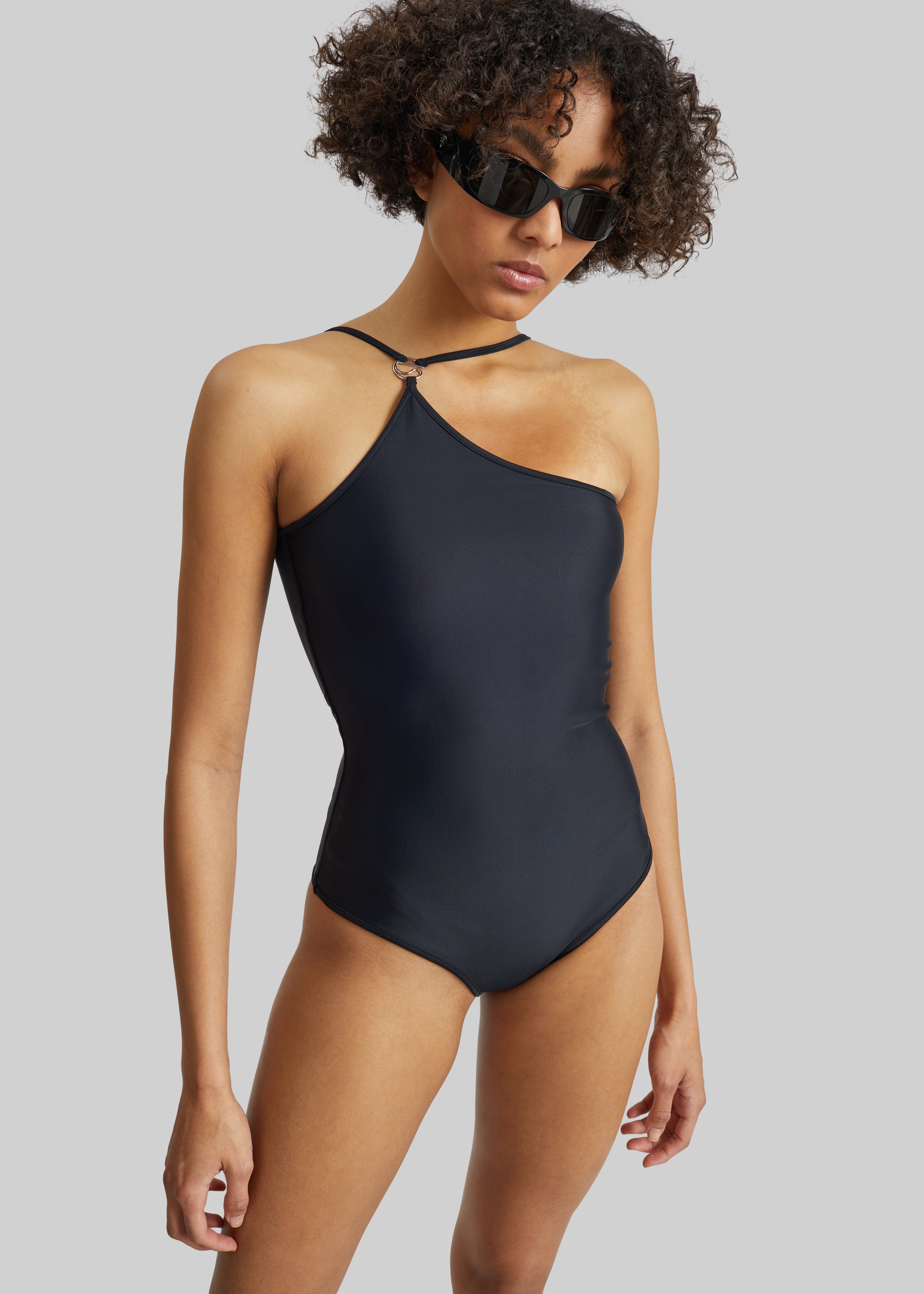 Coperni One Shoulder Swimsuit - Black - 1