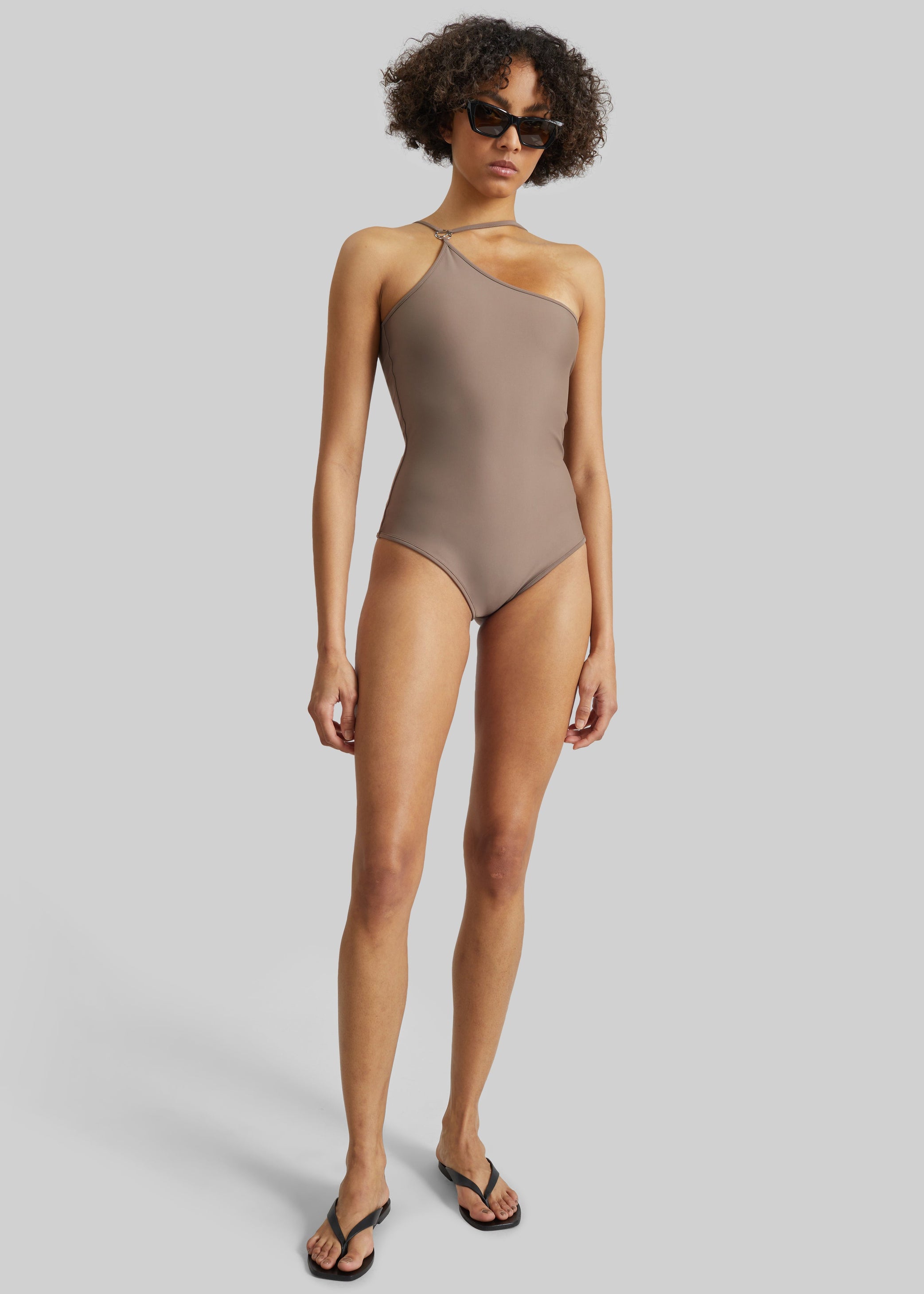 Shop the look image for Coperni One Shoulder Swimsuit - Brown