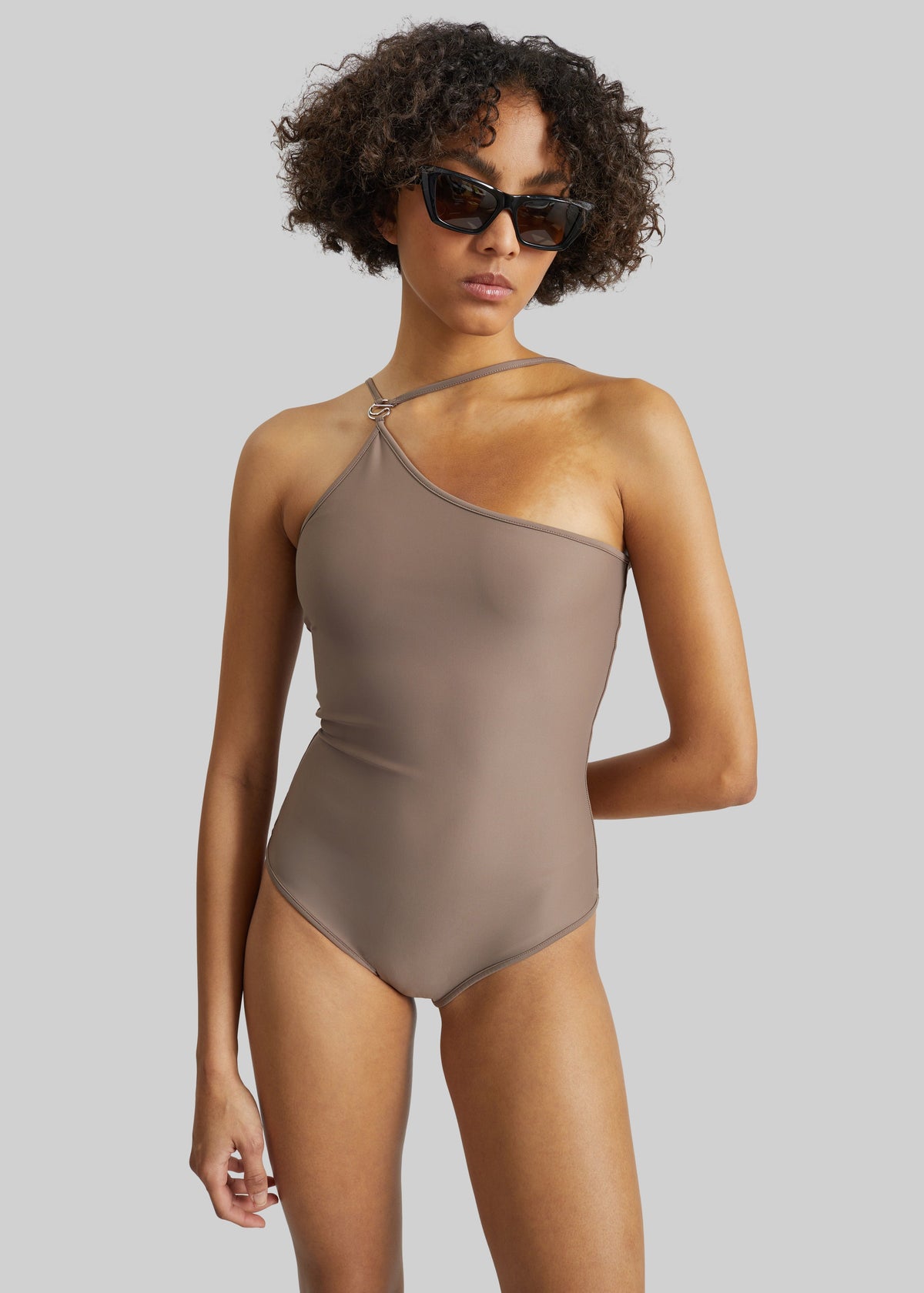 Coperni One Shoulder Swimsuit - Brown - 3