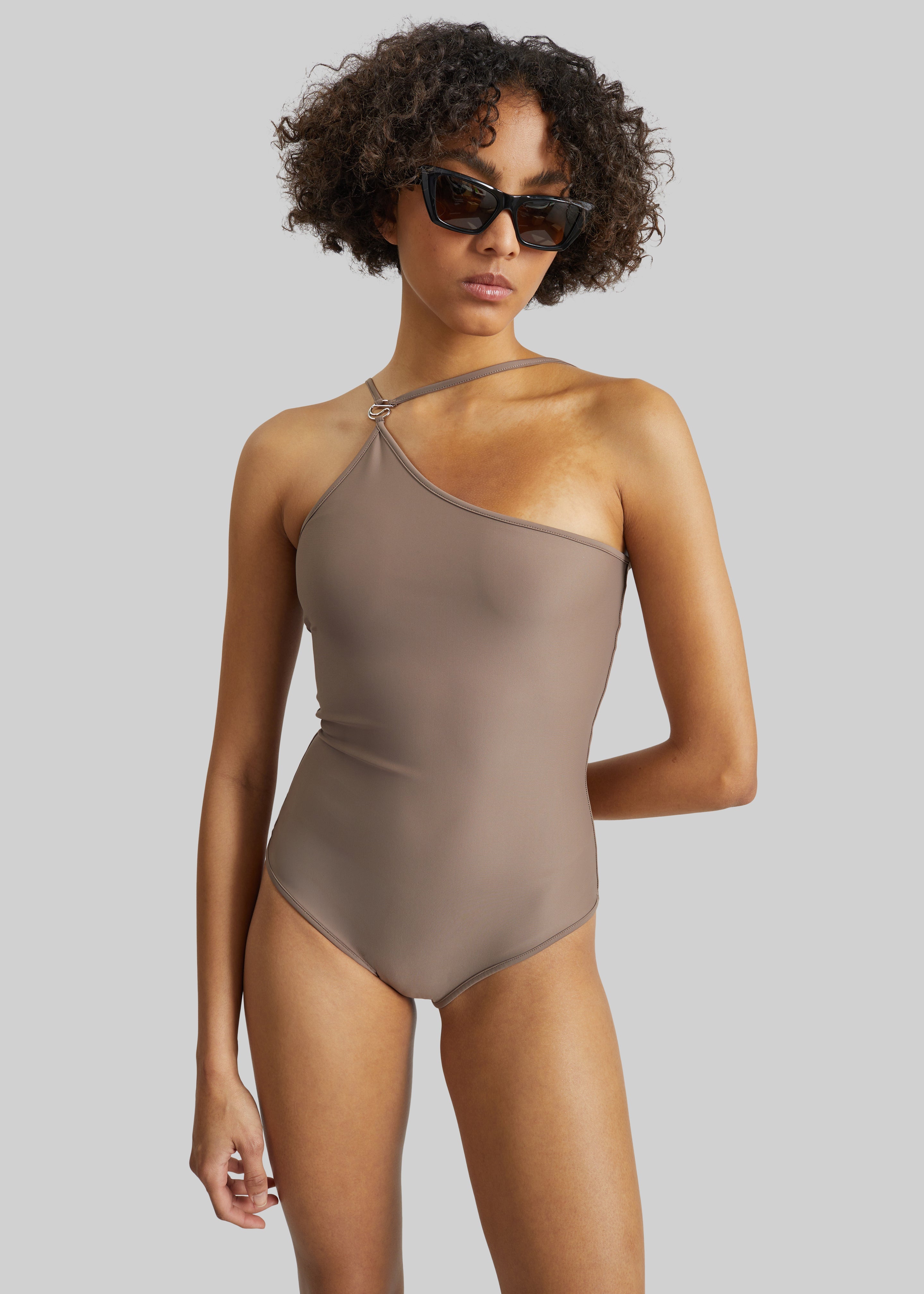 Coperni One Shoulder Swimsuit - Brown - 3