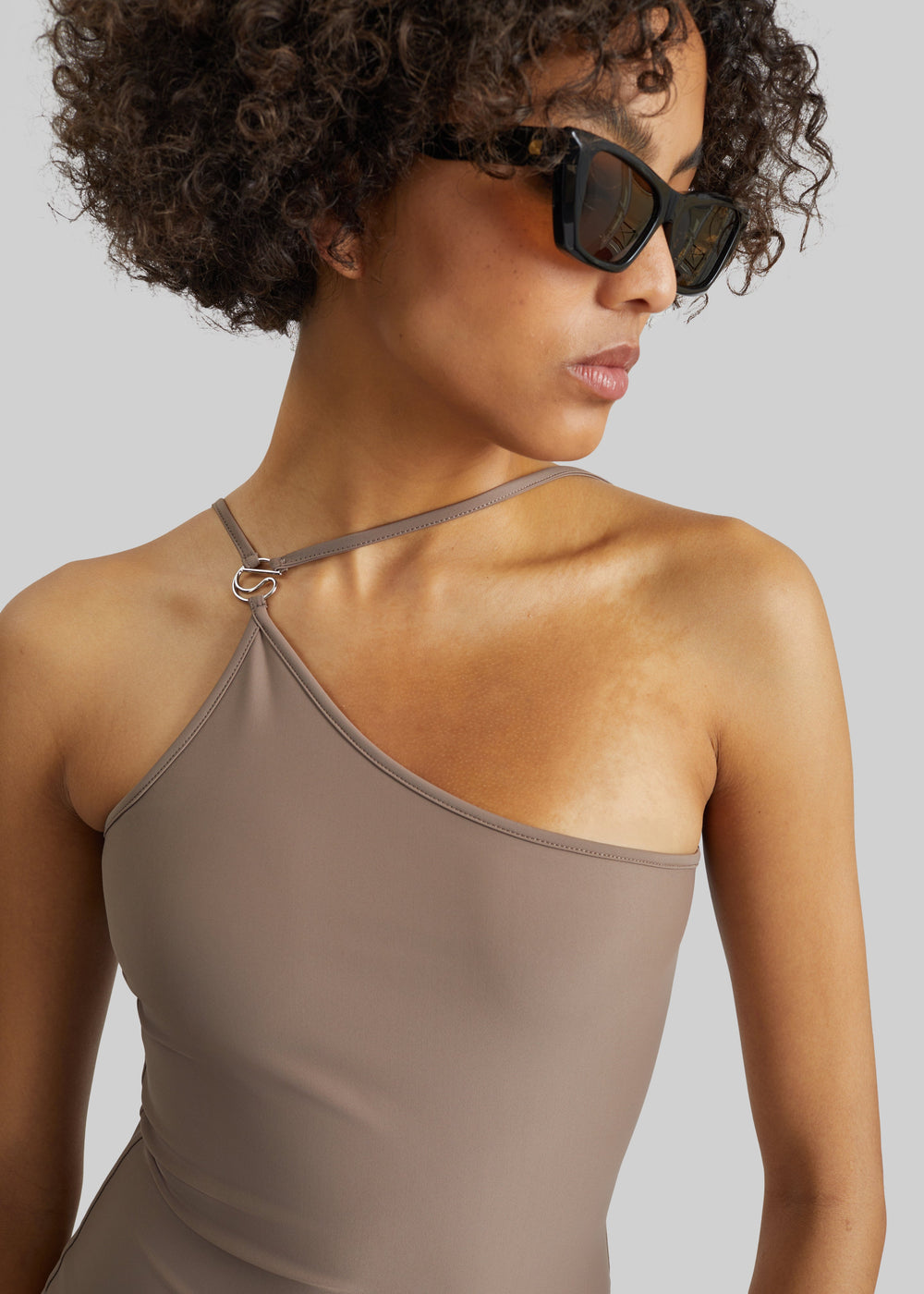 Coperni One Shoulder Swimsuit - Brown - 1
