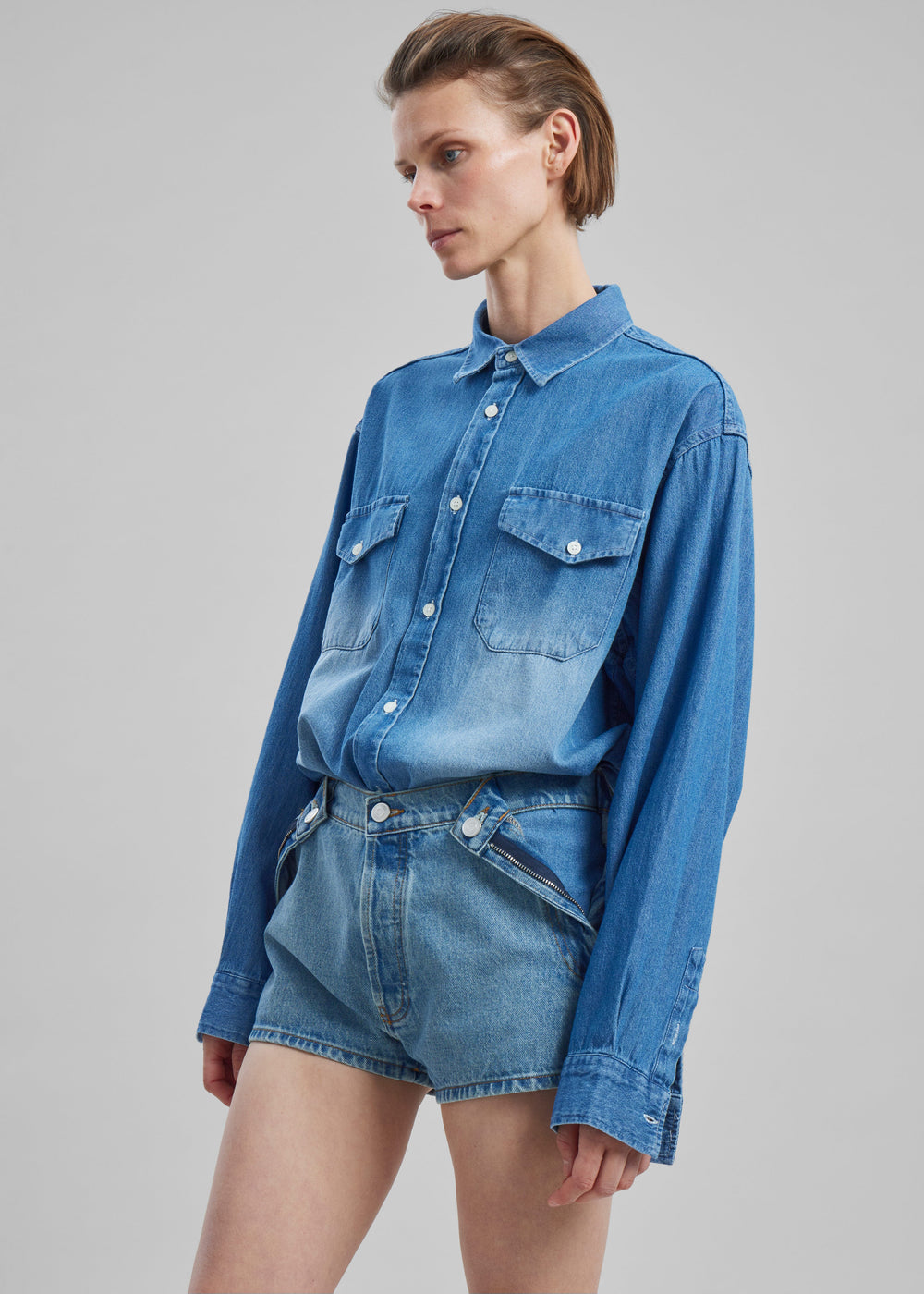 Coperni Open Hip Shorts - Washed Blue - 1