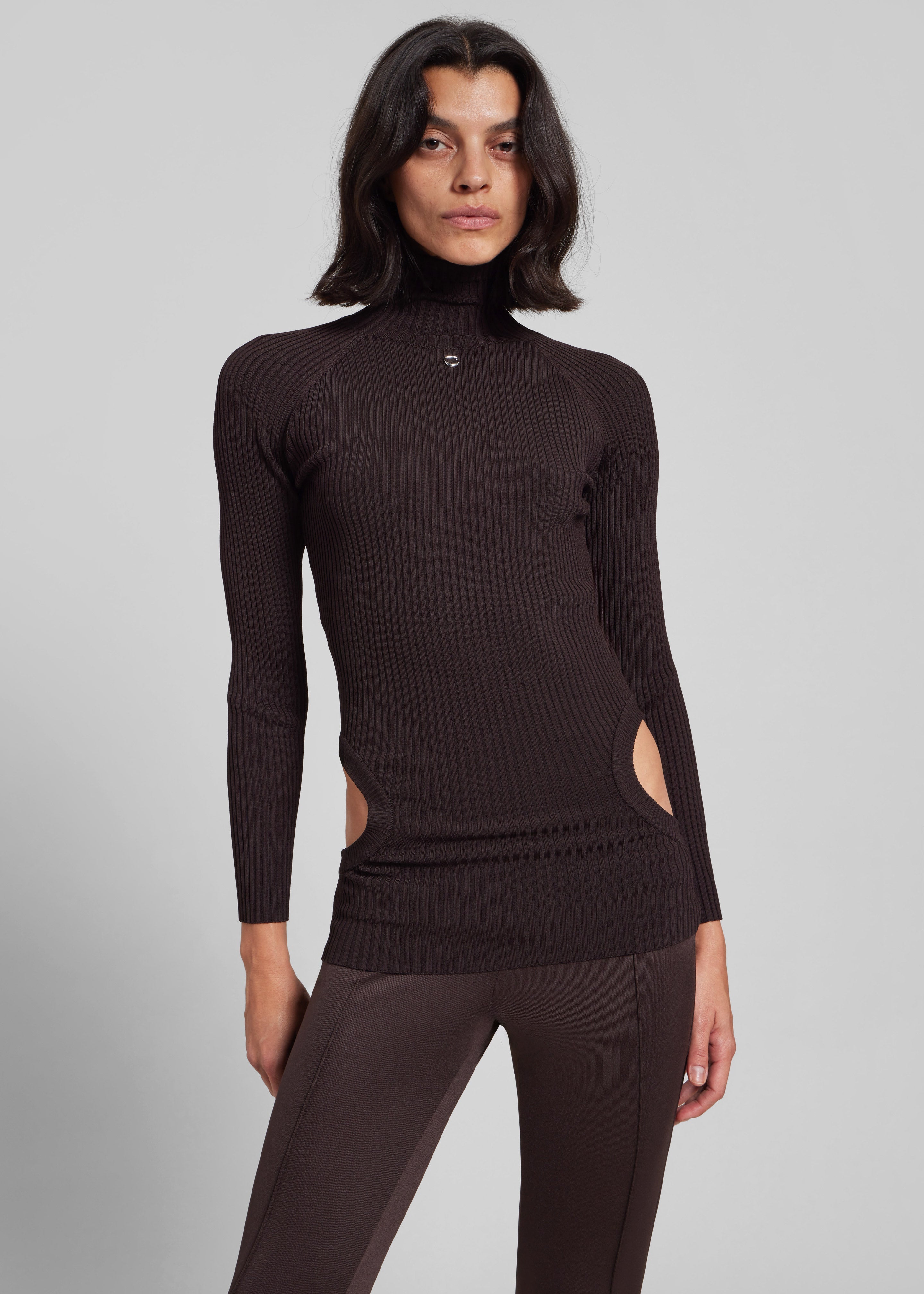 Coperni Pocket Cut-Out Rib Turtleneck - Brown - 3