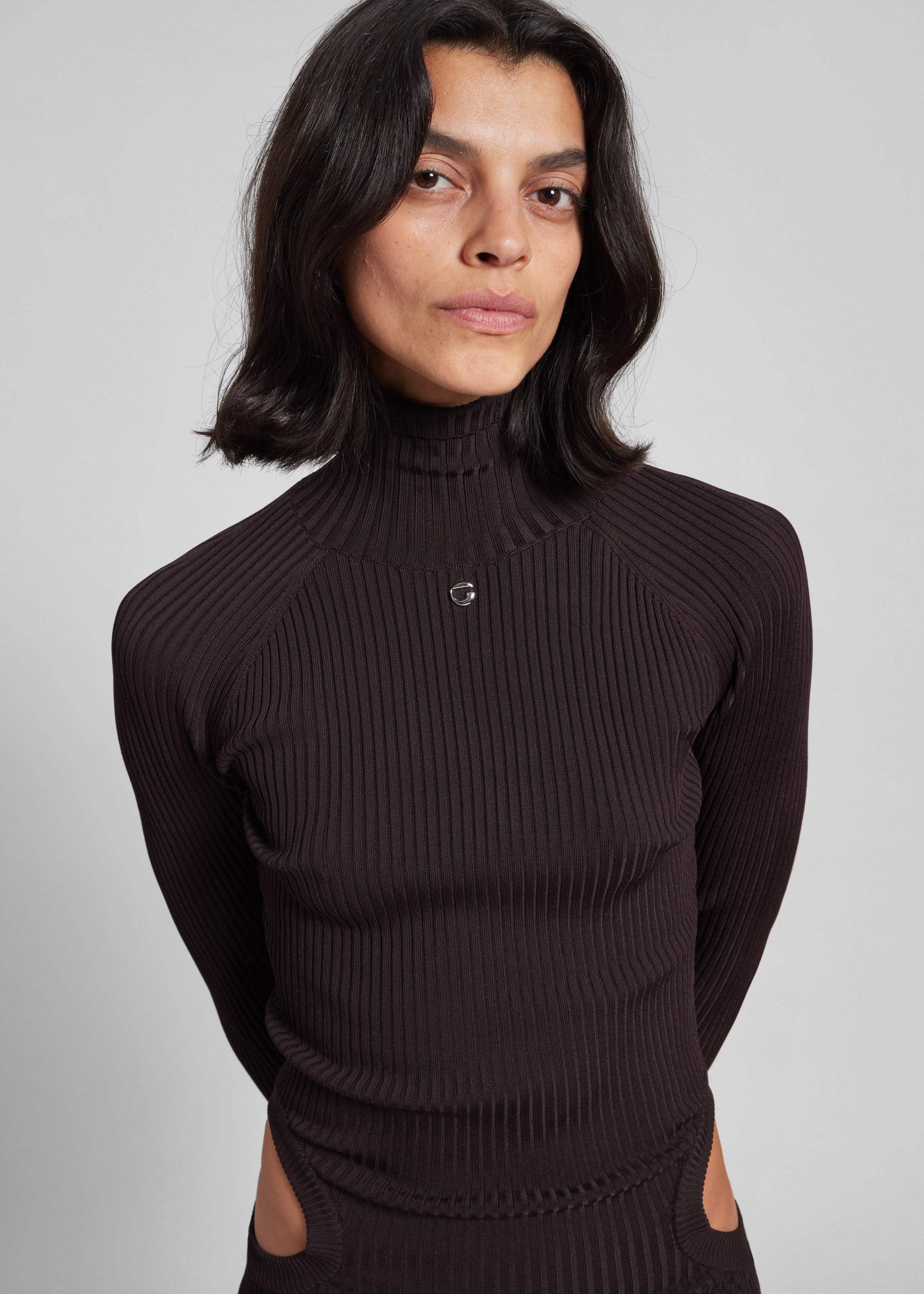 Coperni Pocket Cut-Out Rib Turtleneck - Brown - 5