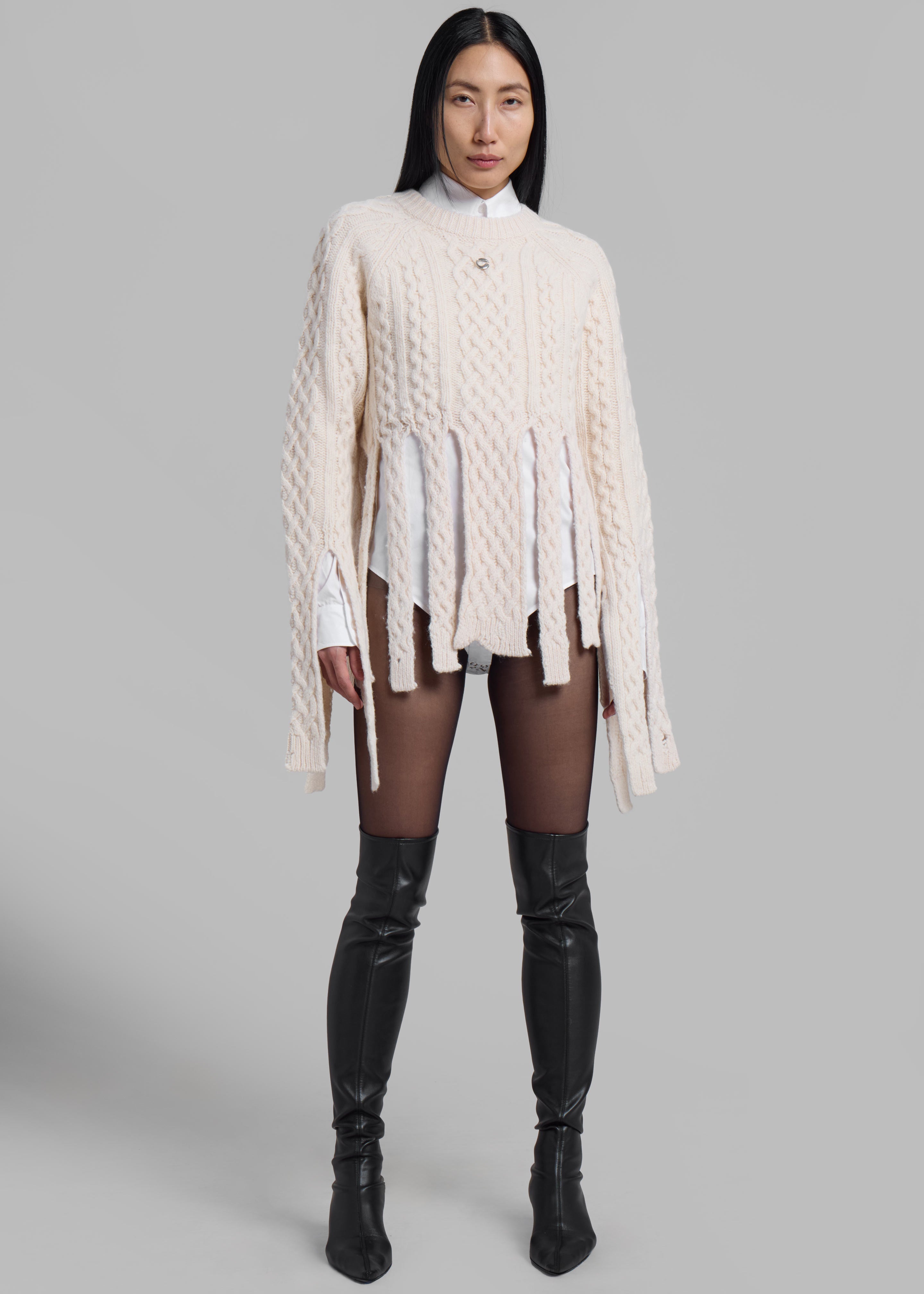 Coperni Shredded Knit Sweater - Beige - 4