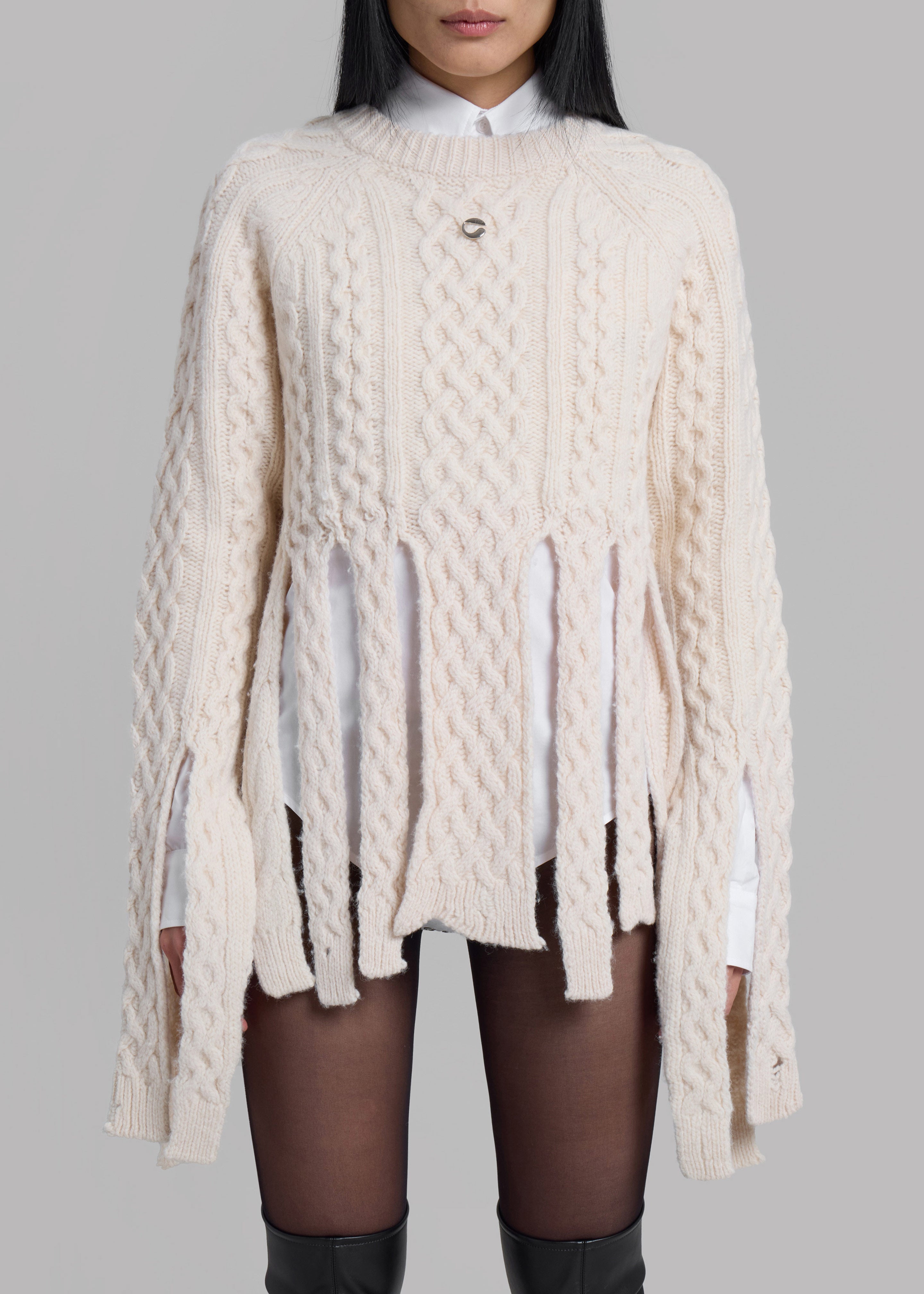 Coperni Shredded Knit Sweater - Beige - 3