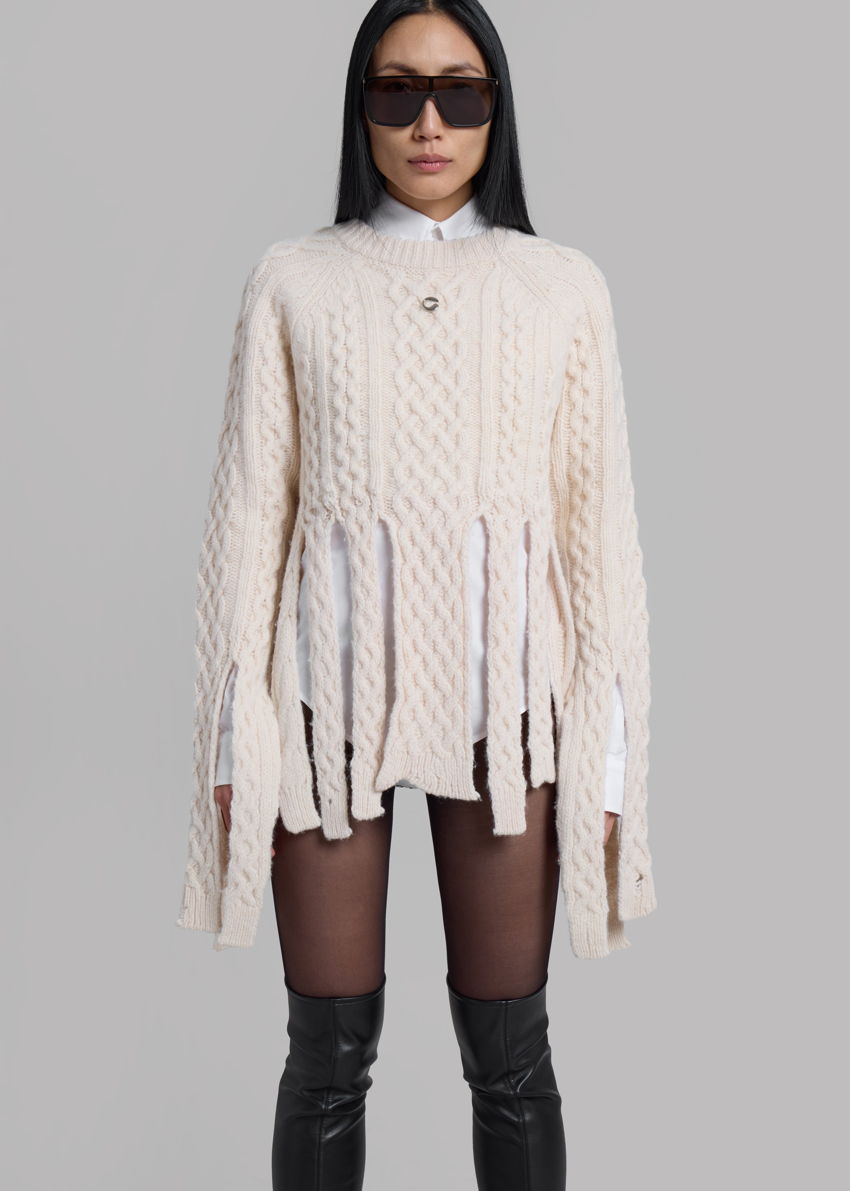 Coperni Shredded Knit Sweater - Beige - 1