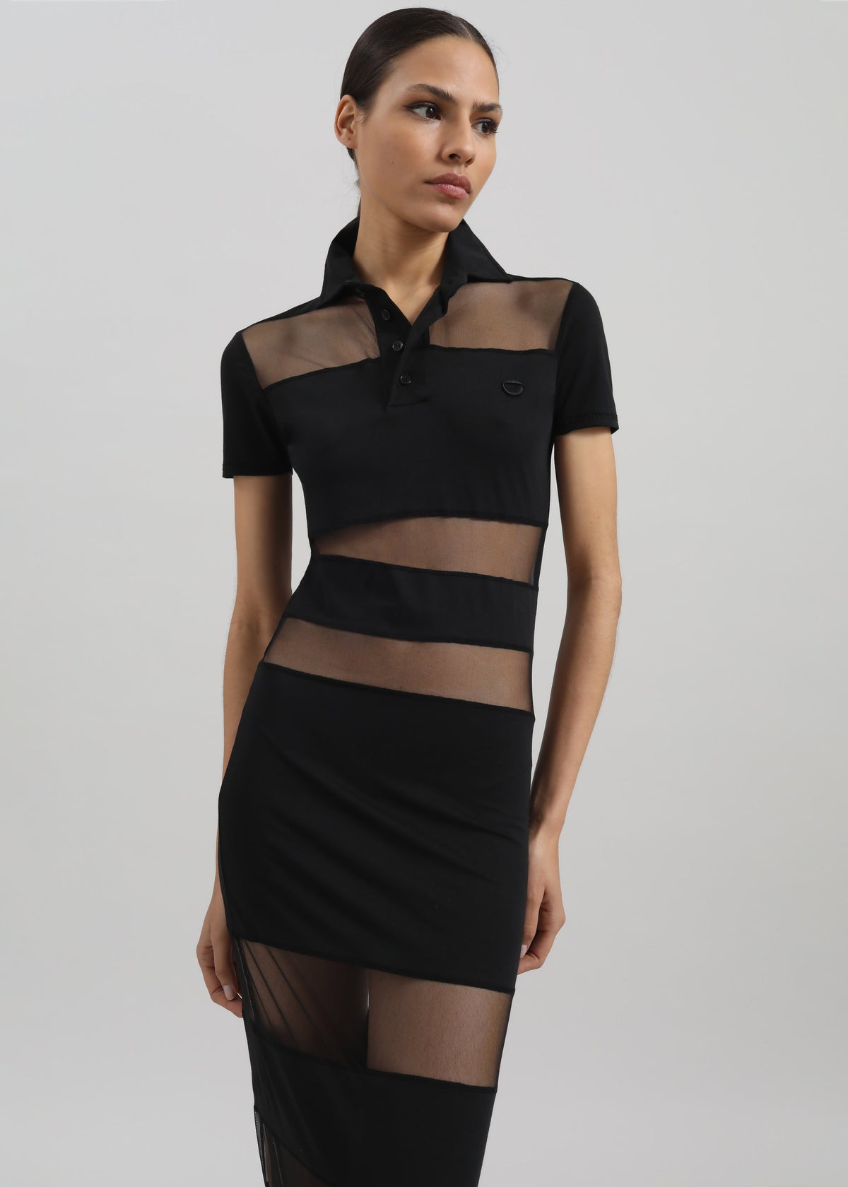 Coperni Striped Sheer Polo Dress - Black - 3
