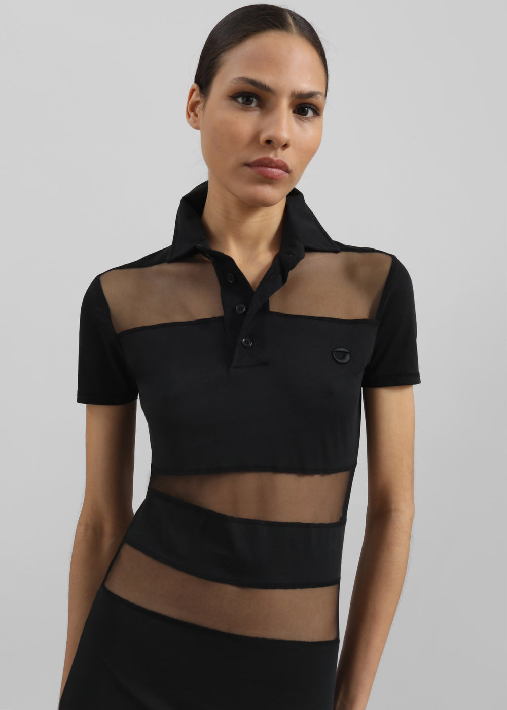 Coperni Striped Sheer Polo Dress - Black - 1