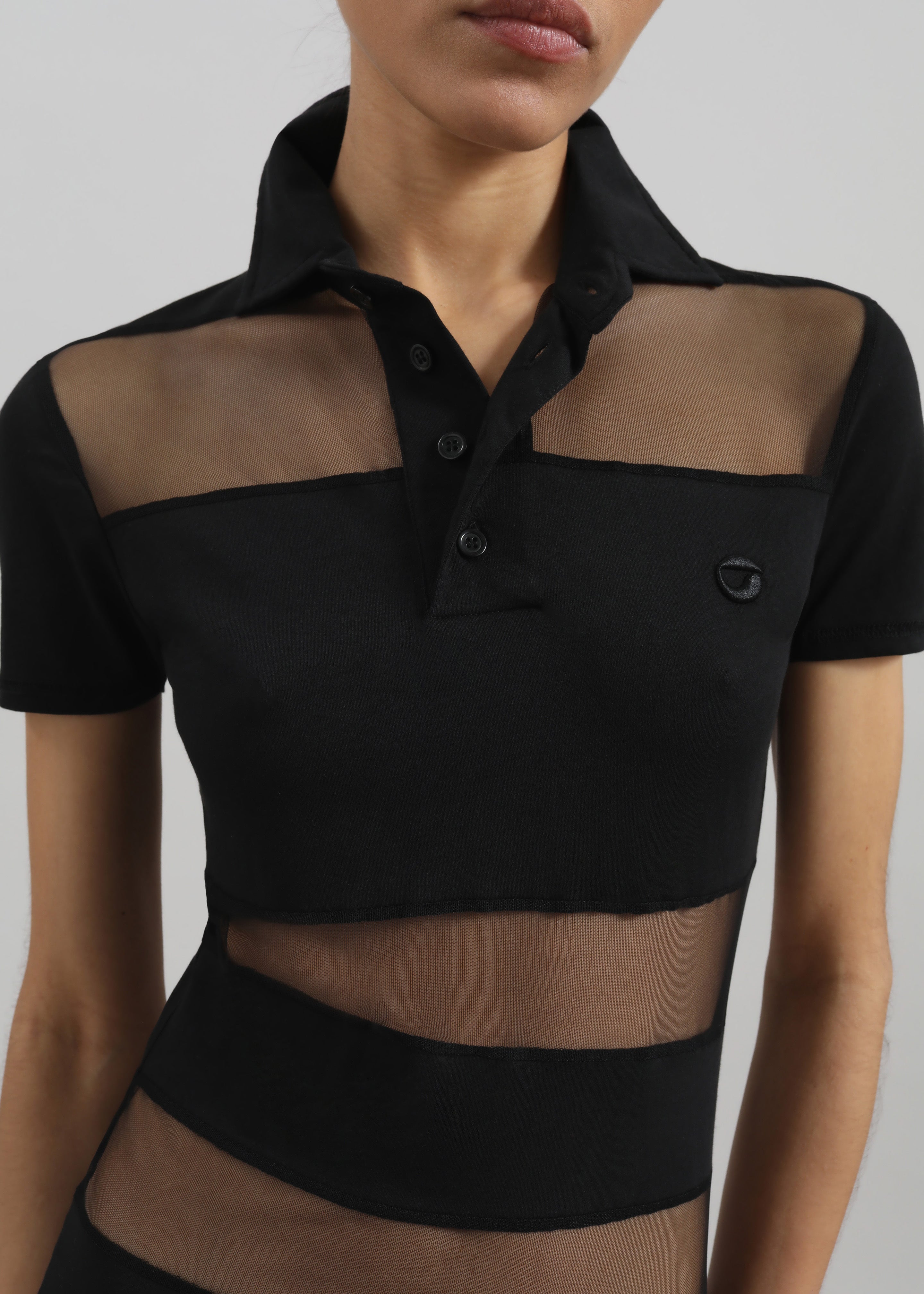 Coperni Striped Sheer Polo Dress - Black - 4