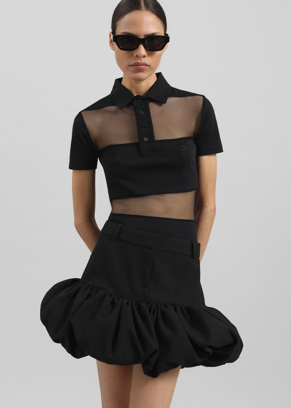 Coperni Striped Sheer Polo Top - Black