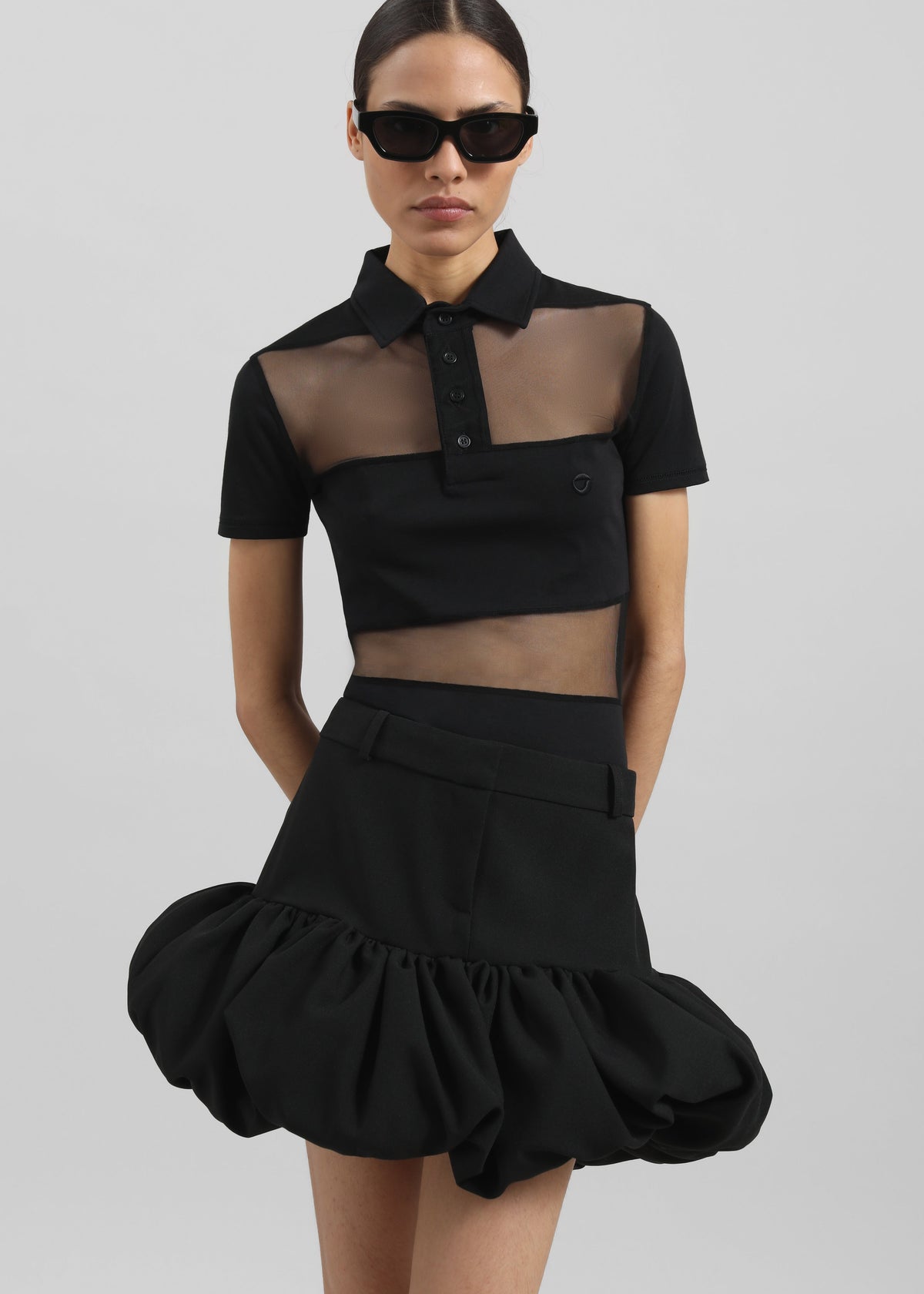 Coperni Striped Sheer Polo Top - Black - 1