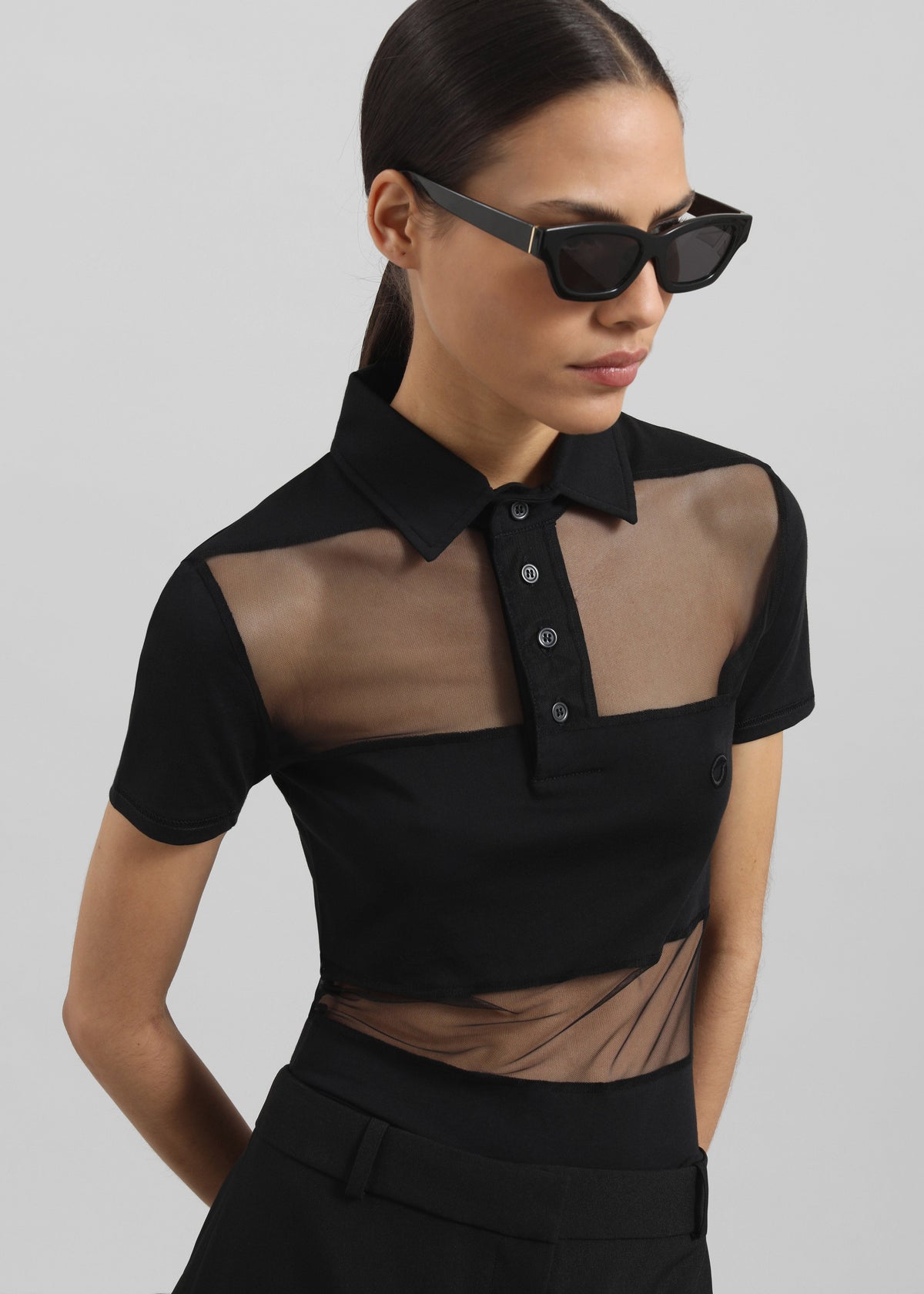 Coperni Striped Sheer Polo Top - Black - 4