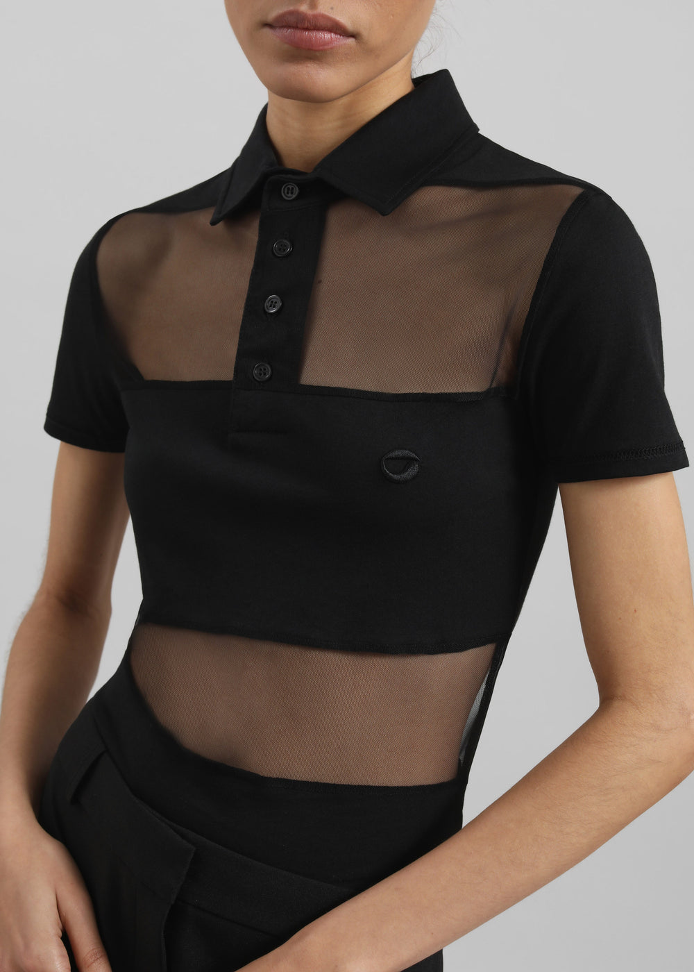 Coperni Striped Sheer Polo Top - Black - 1