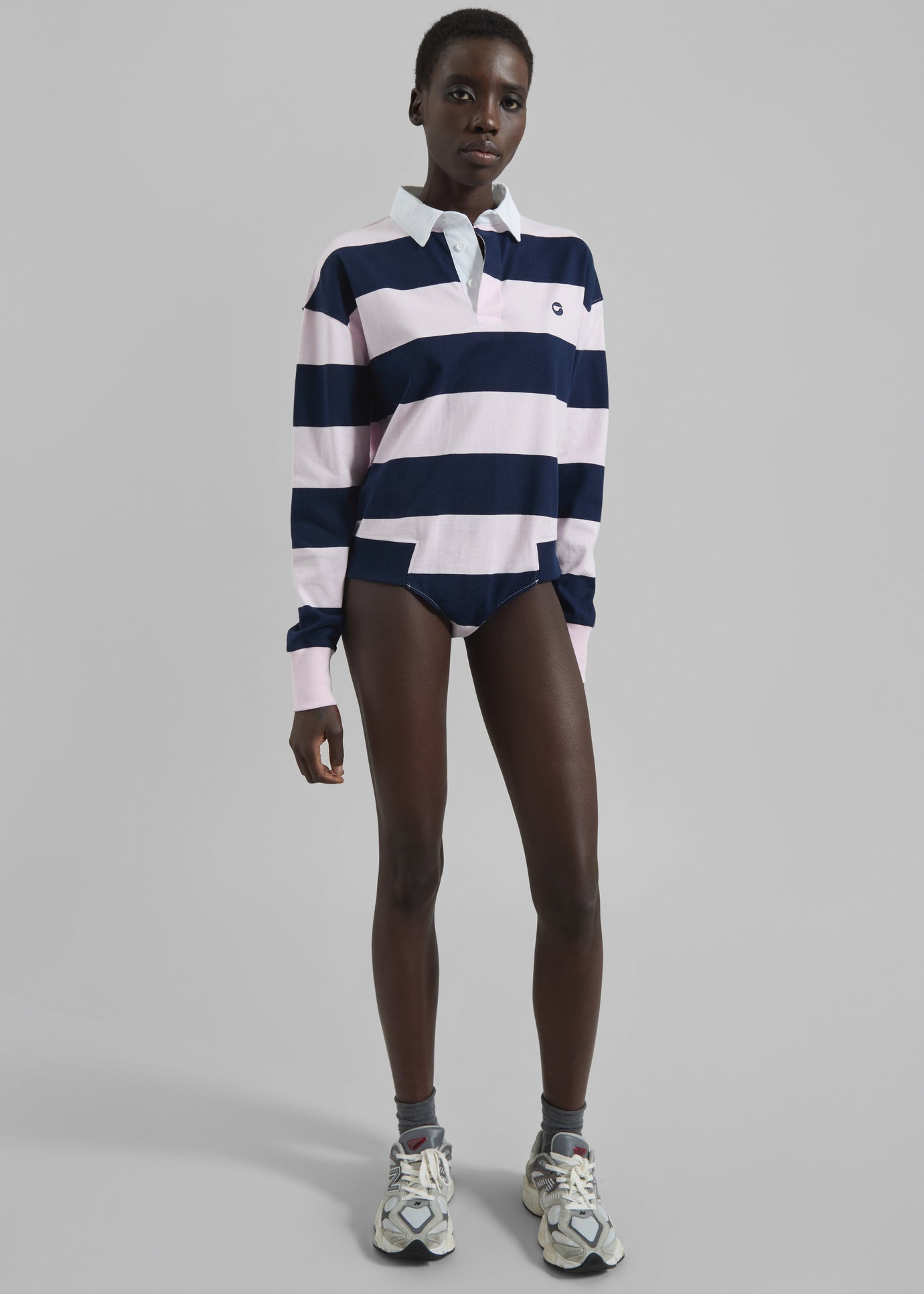 Coperni Striped Long Sleeve Polo Body - Pink/Blue