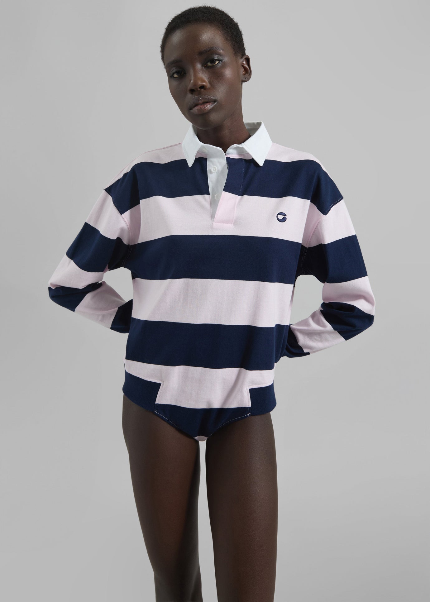 Coperni Striped Long Sleeve Polo Body - Pink/Blue - 1