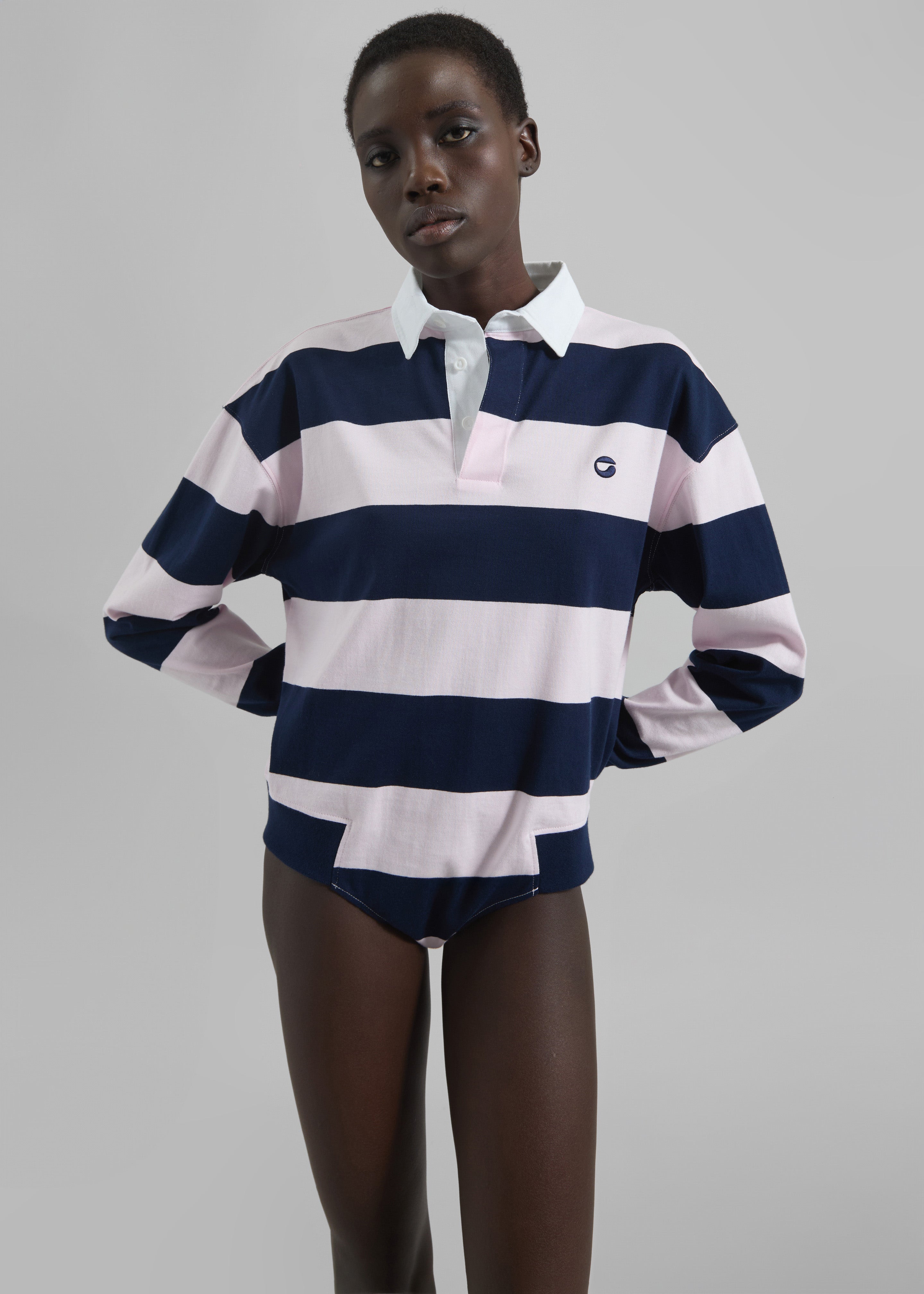 Coperni Striped Long Sleeve Polo Body - Pink/Blue - 2