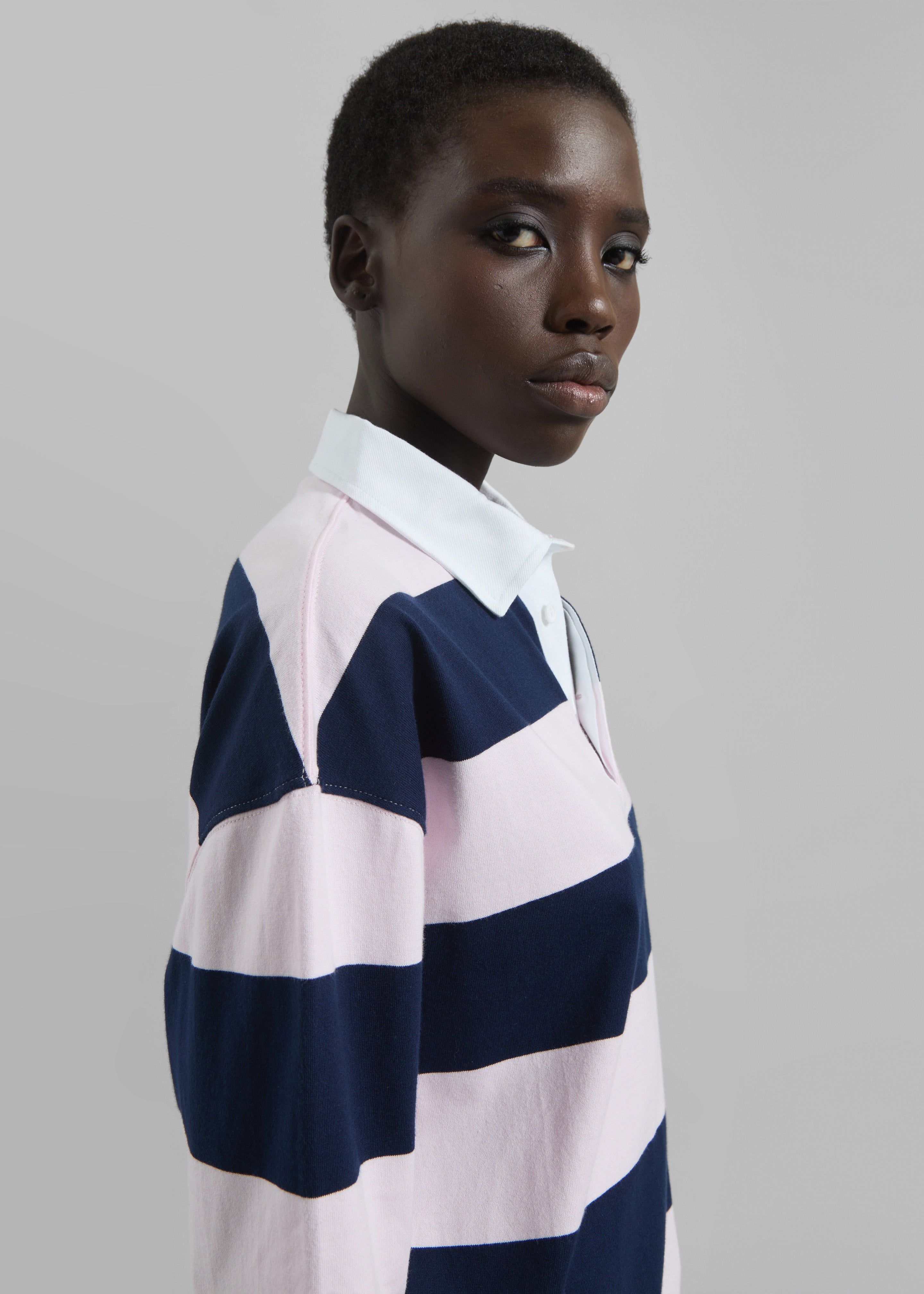 Coperni Striped Long Sleeve Polo Body - Pink/Blue - 4