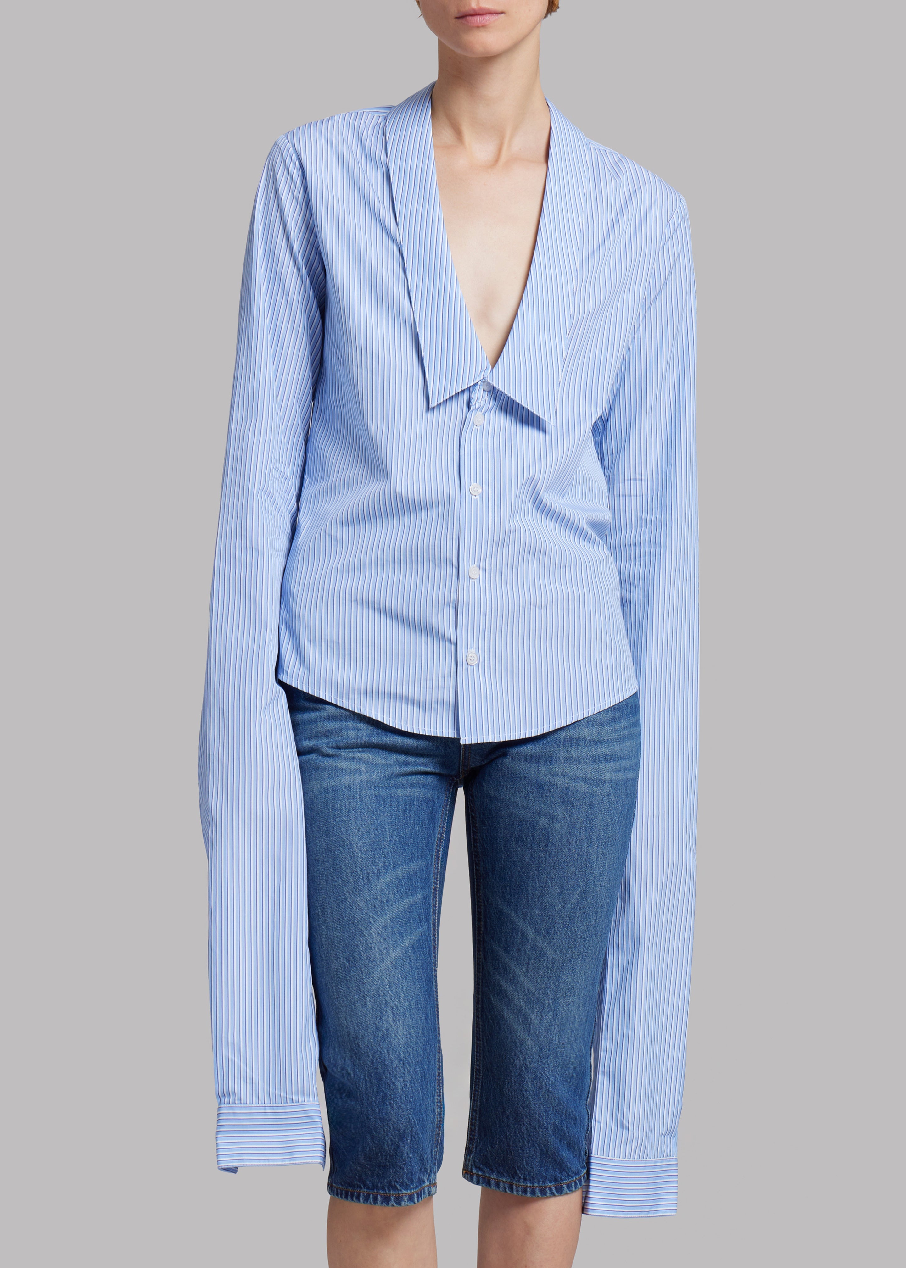 Coperni Stripped Open Collar Shirt - Blue - 3