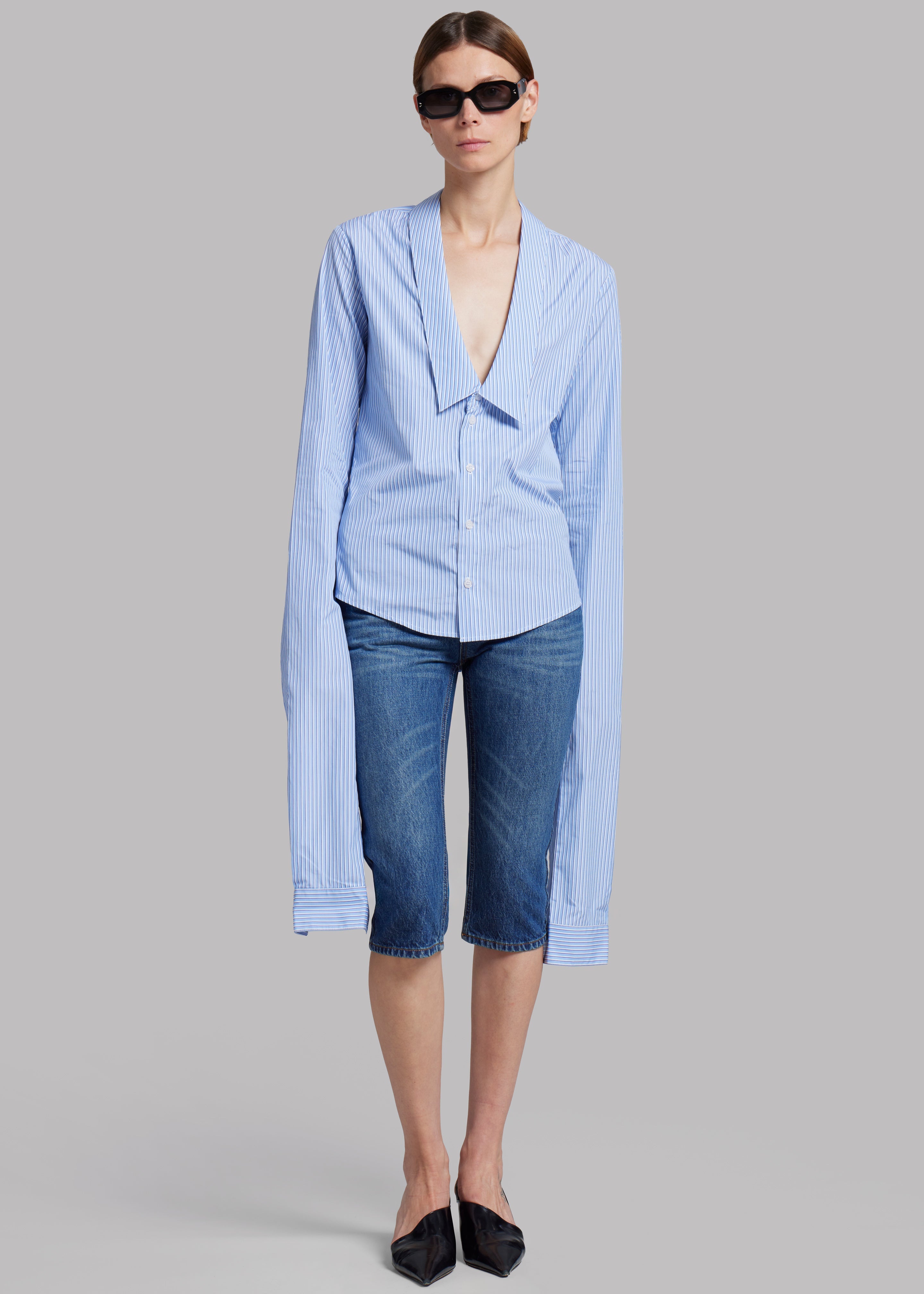 Coperni Stripped Open Collar Shirt - Blue - 2