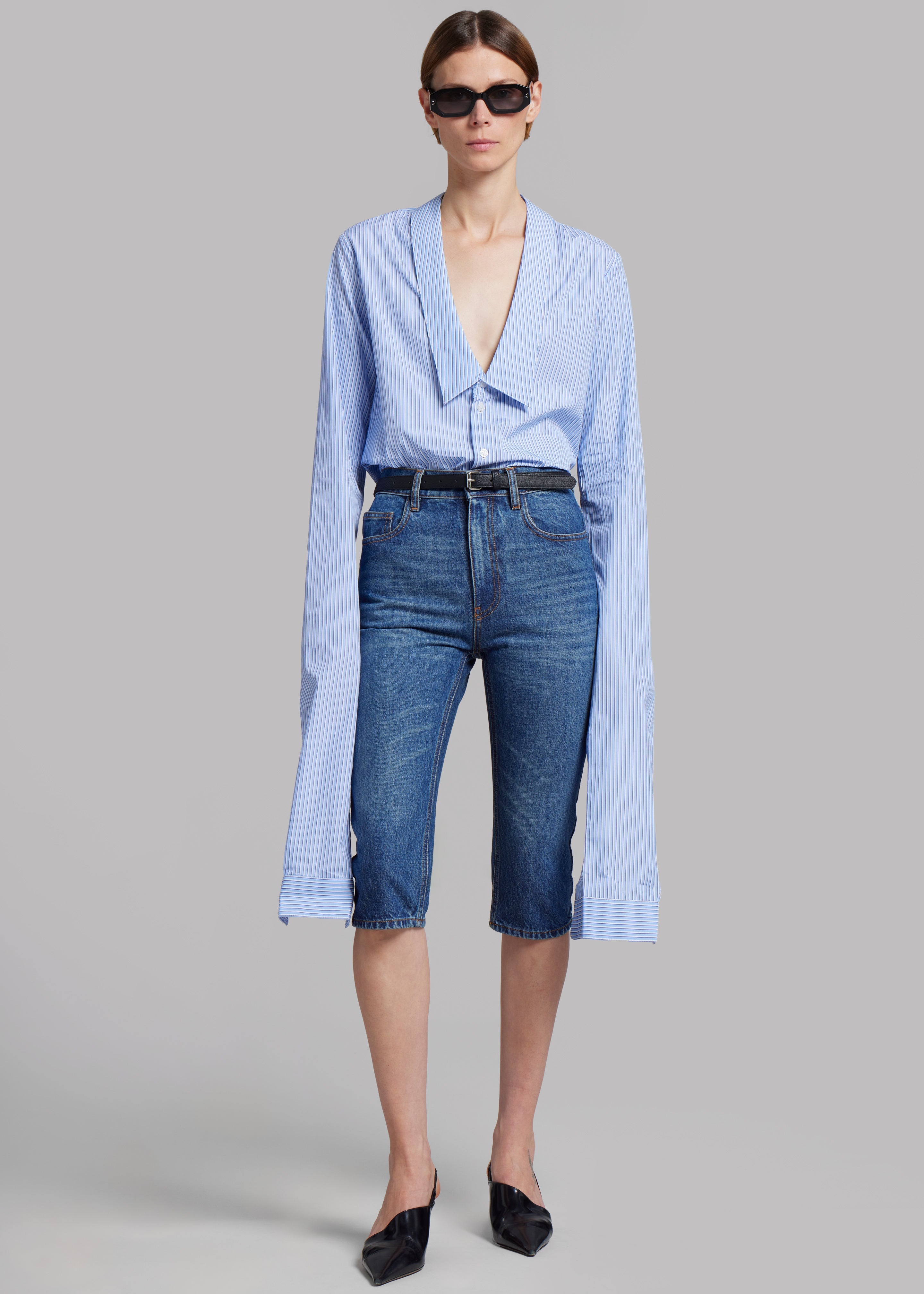 Coperni Stripped Open Collar Shirt - Blue - 6