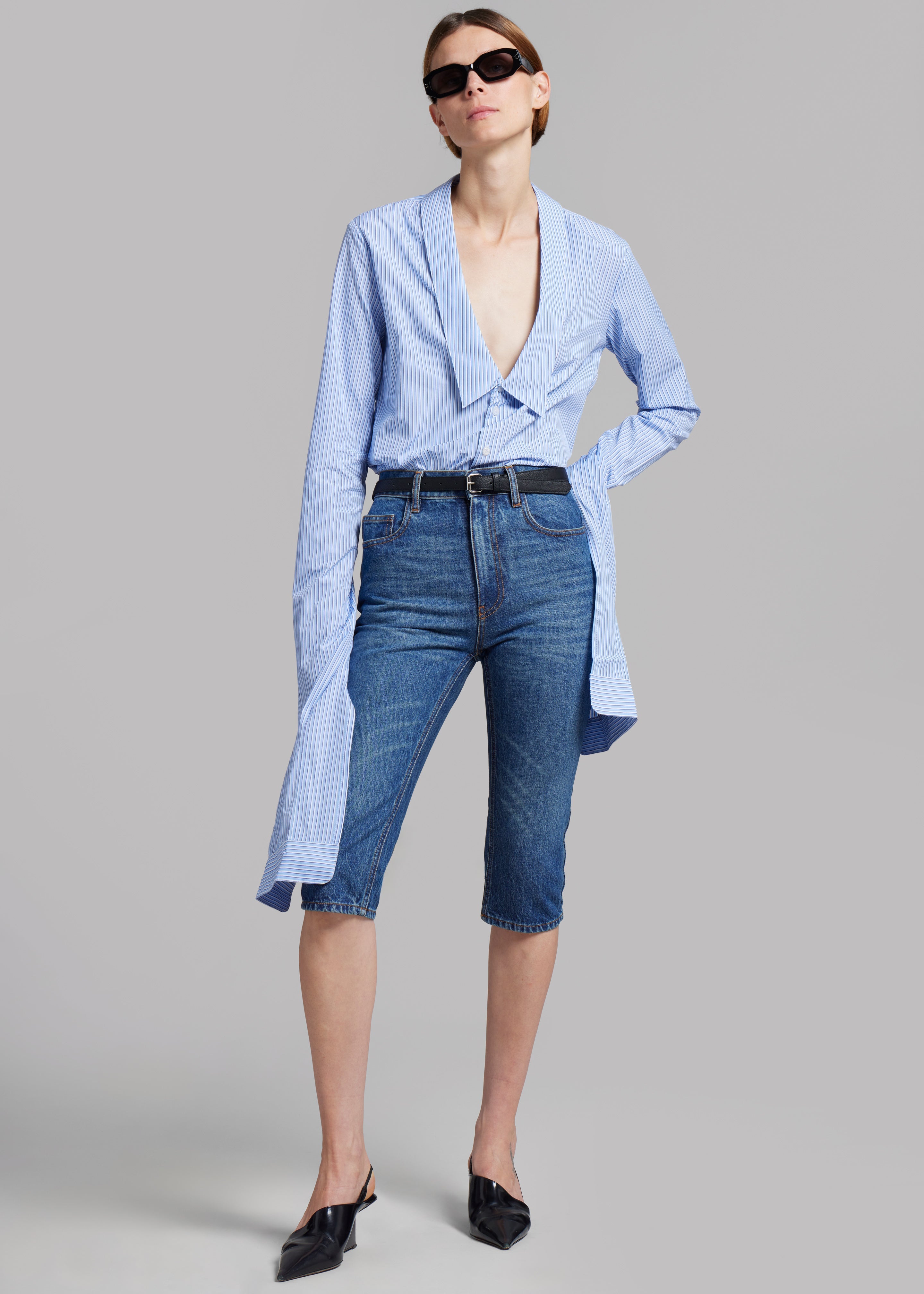 Coperni Stripped Open Collar Shirt - Blue - 7