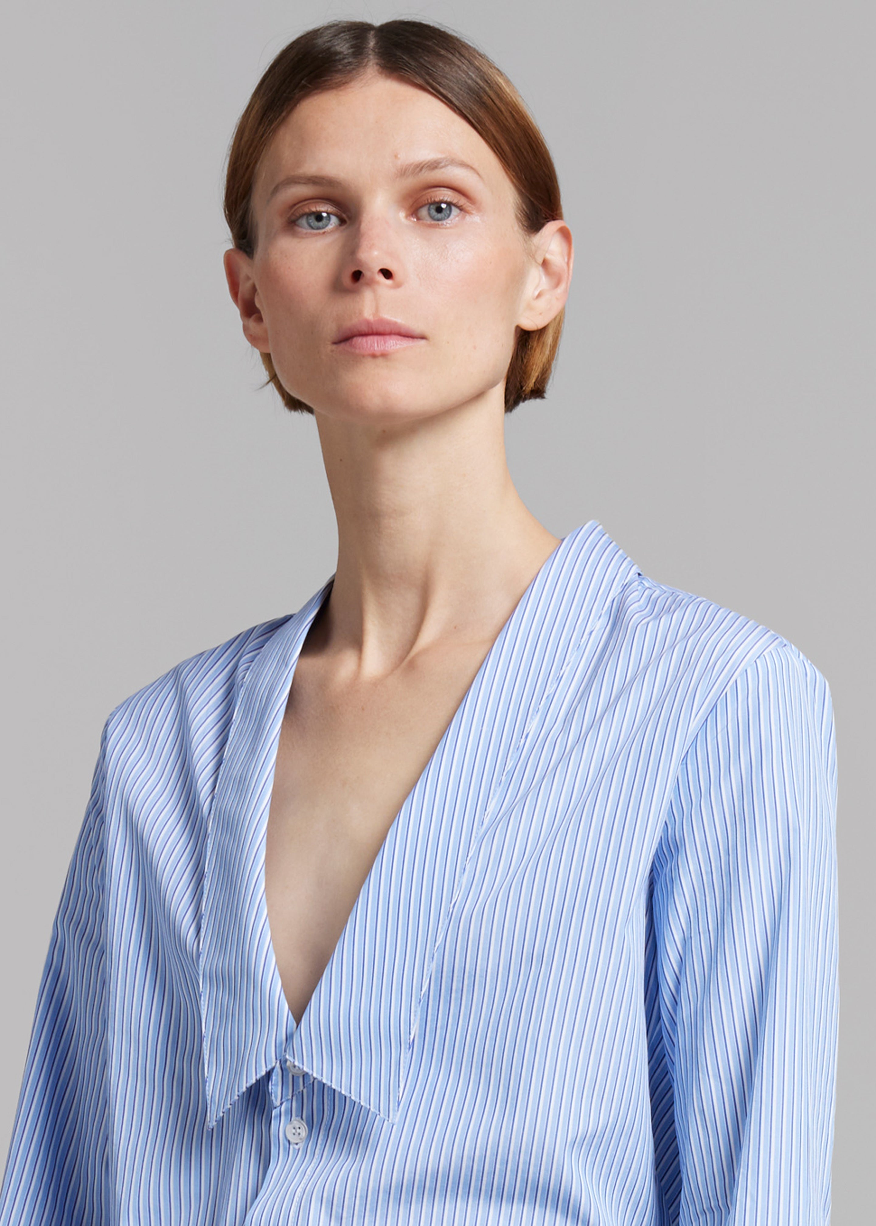 Coperni Stripped Open Collar Shirt - Blue - 4