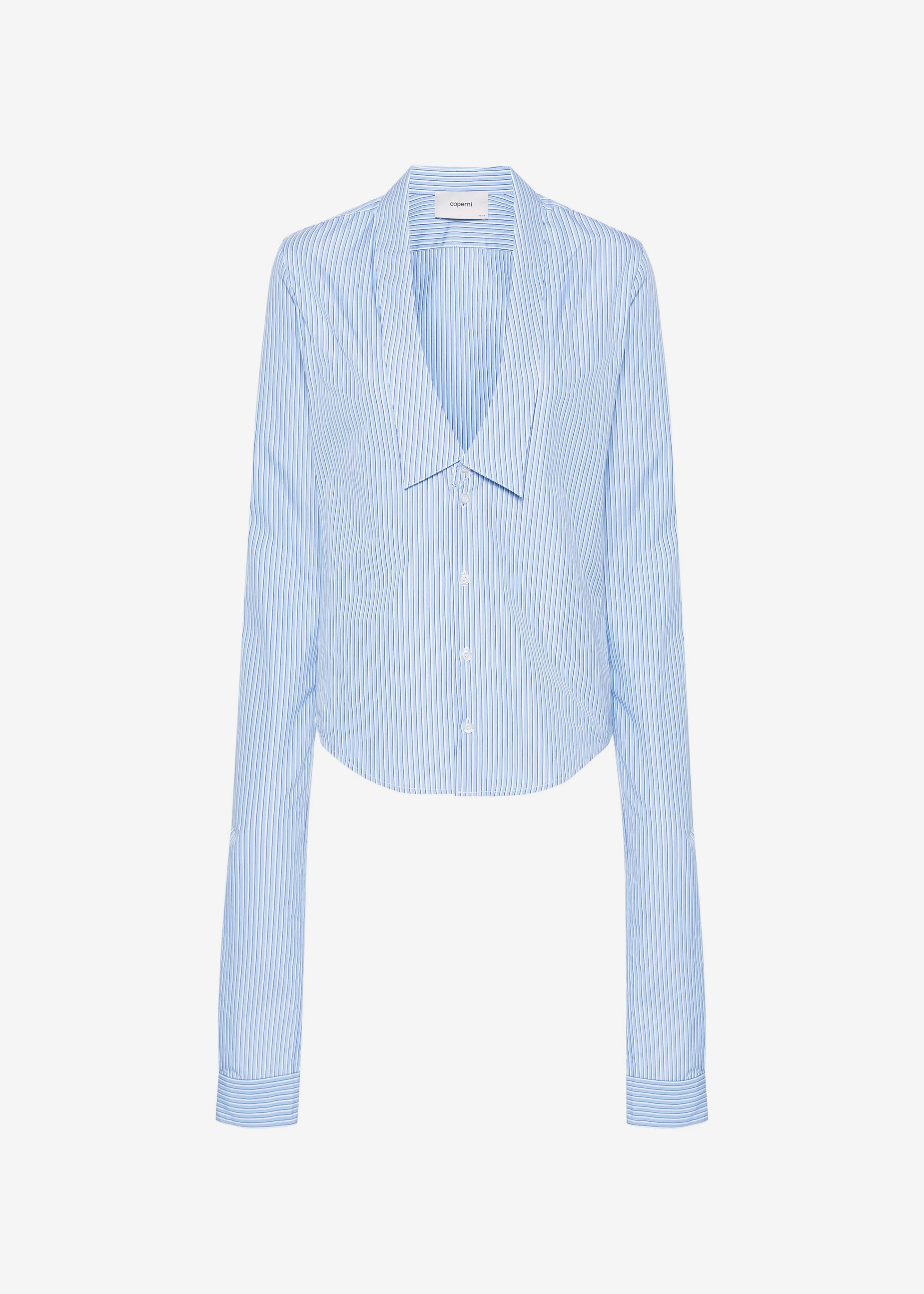 Coperni Stripped Open Collar Shirt - Blue - 9