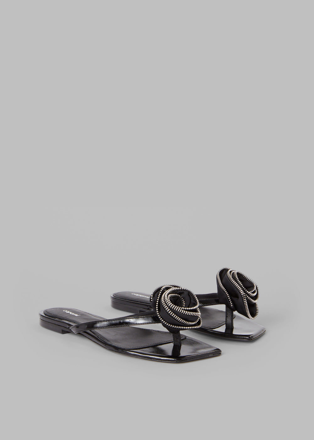 Coperni Zip Flower Slanted Flip Flops - Black - 1