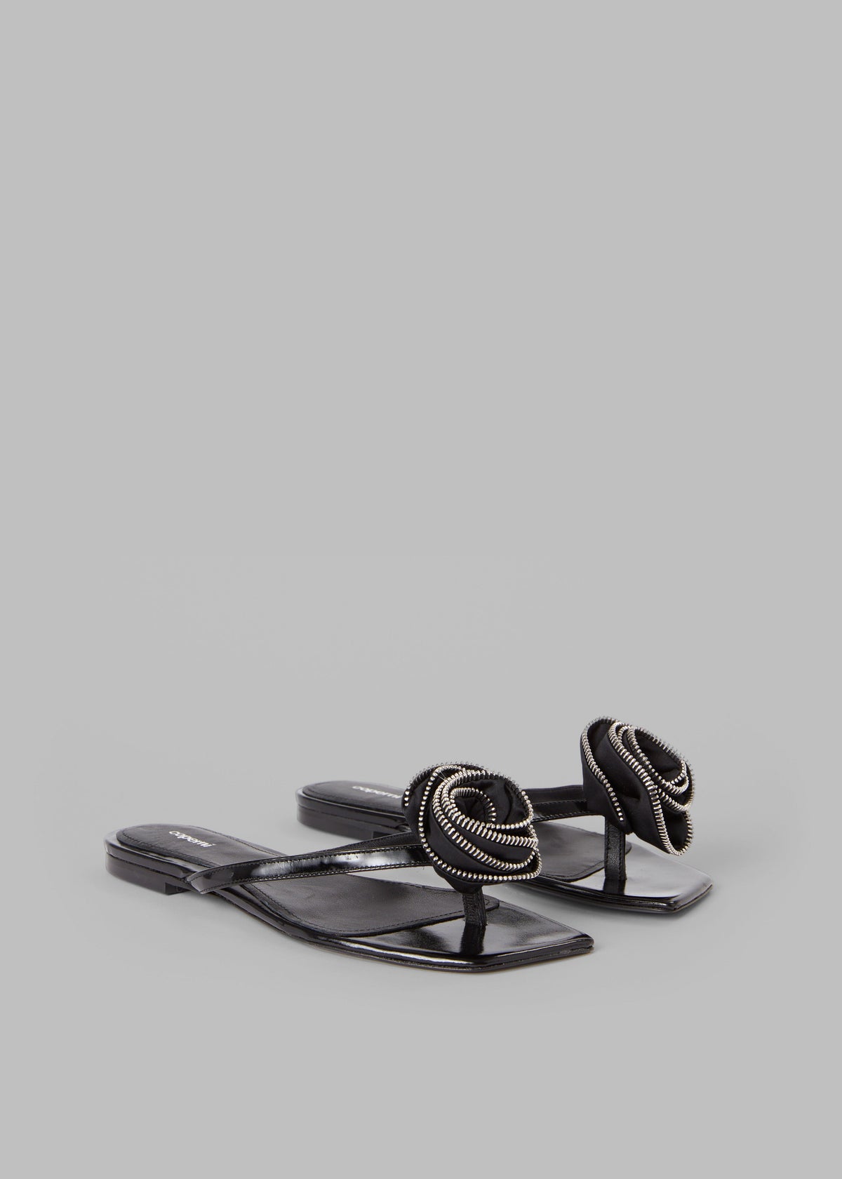 Coperni Zip Flower Slanted Flip Flops - Black - 2