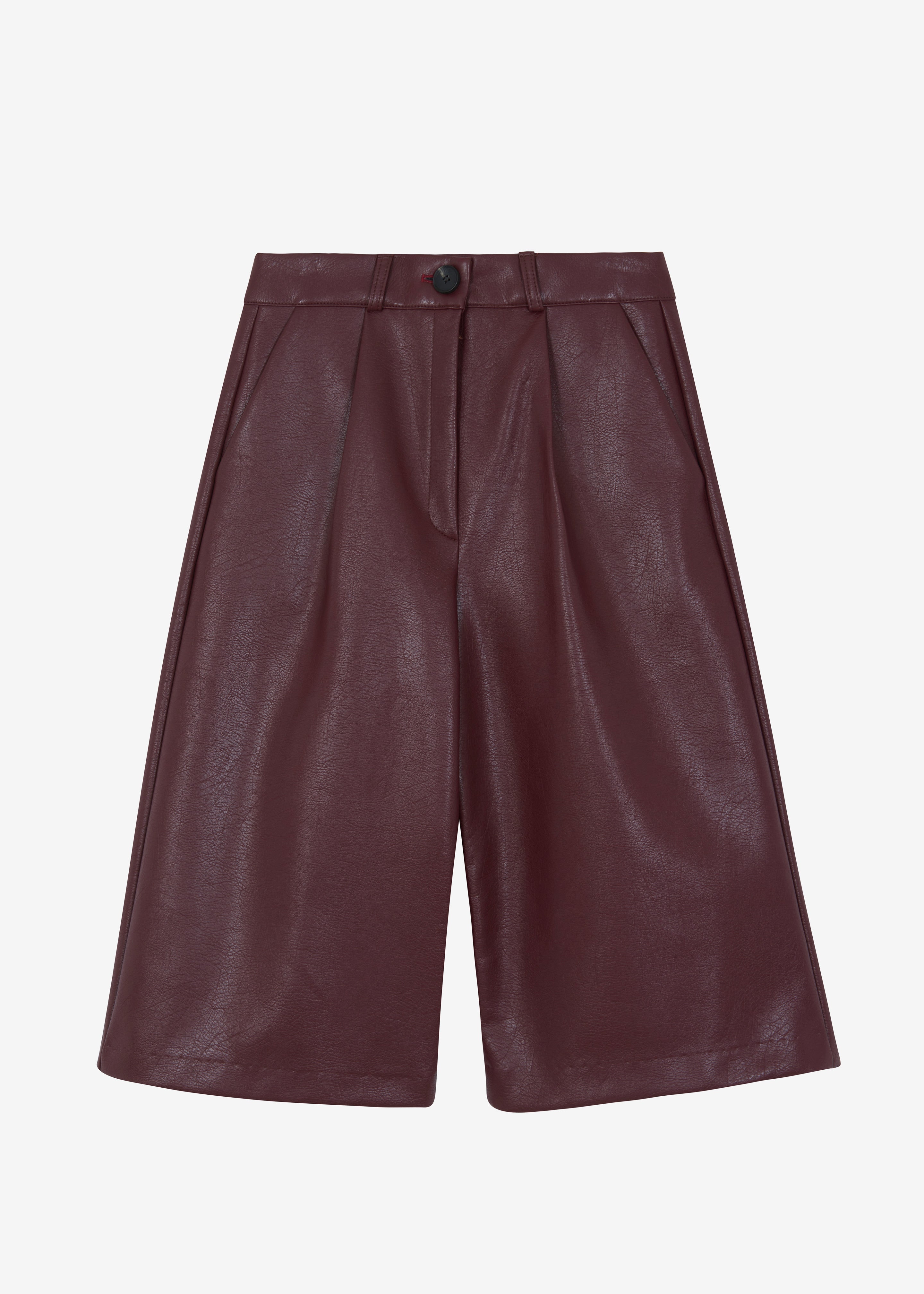 Coralie Faux Leather Bermuda Shorts - Burgundy - 8
