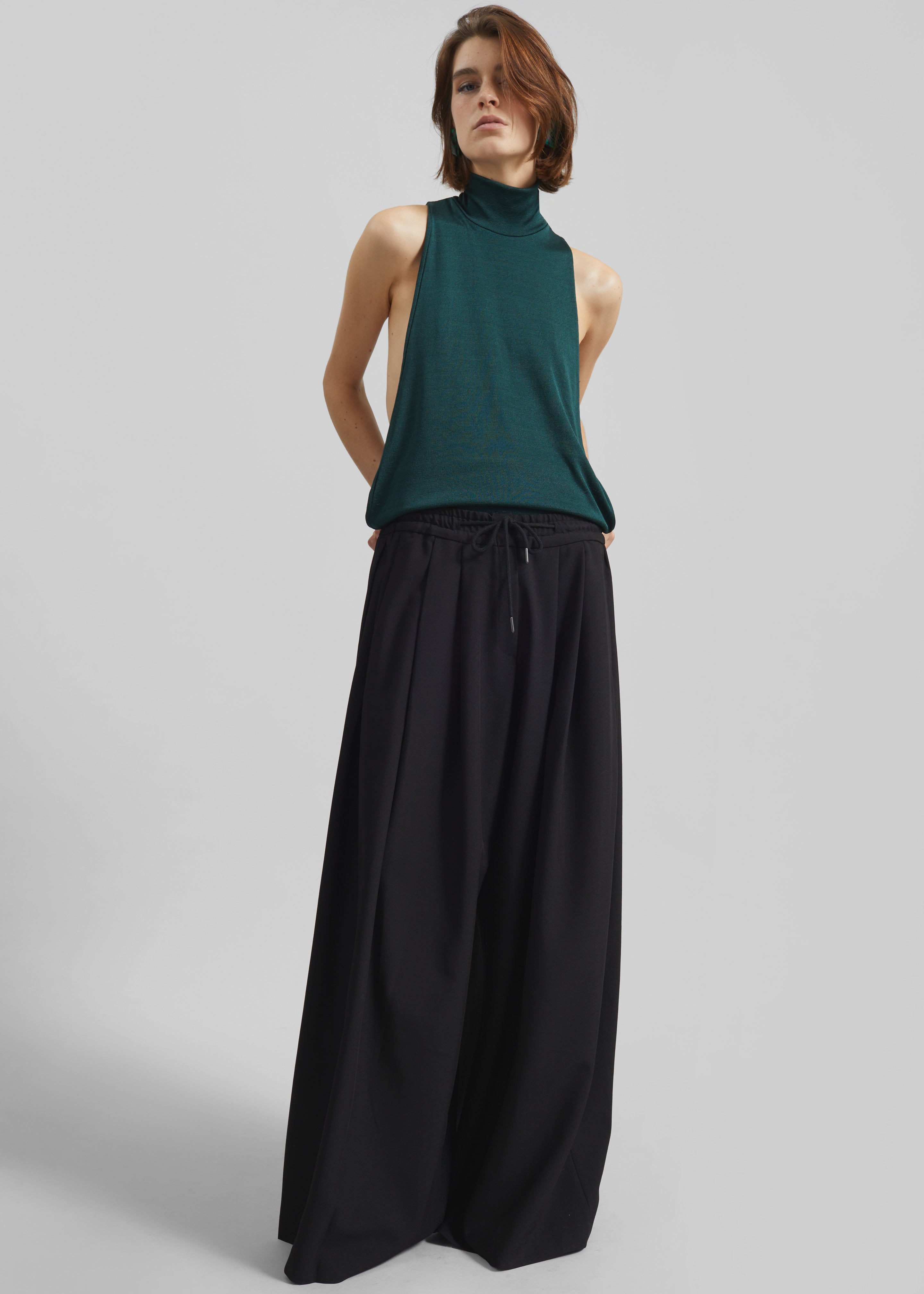 Corlen Pleated Wide Pants - Black - 7