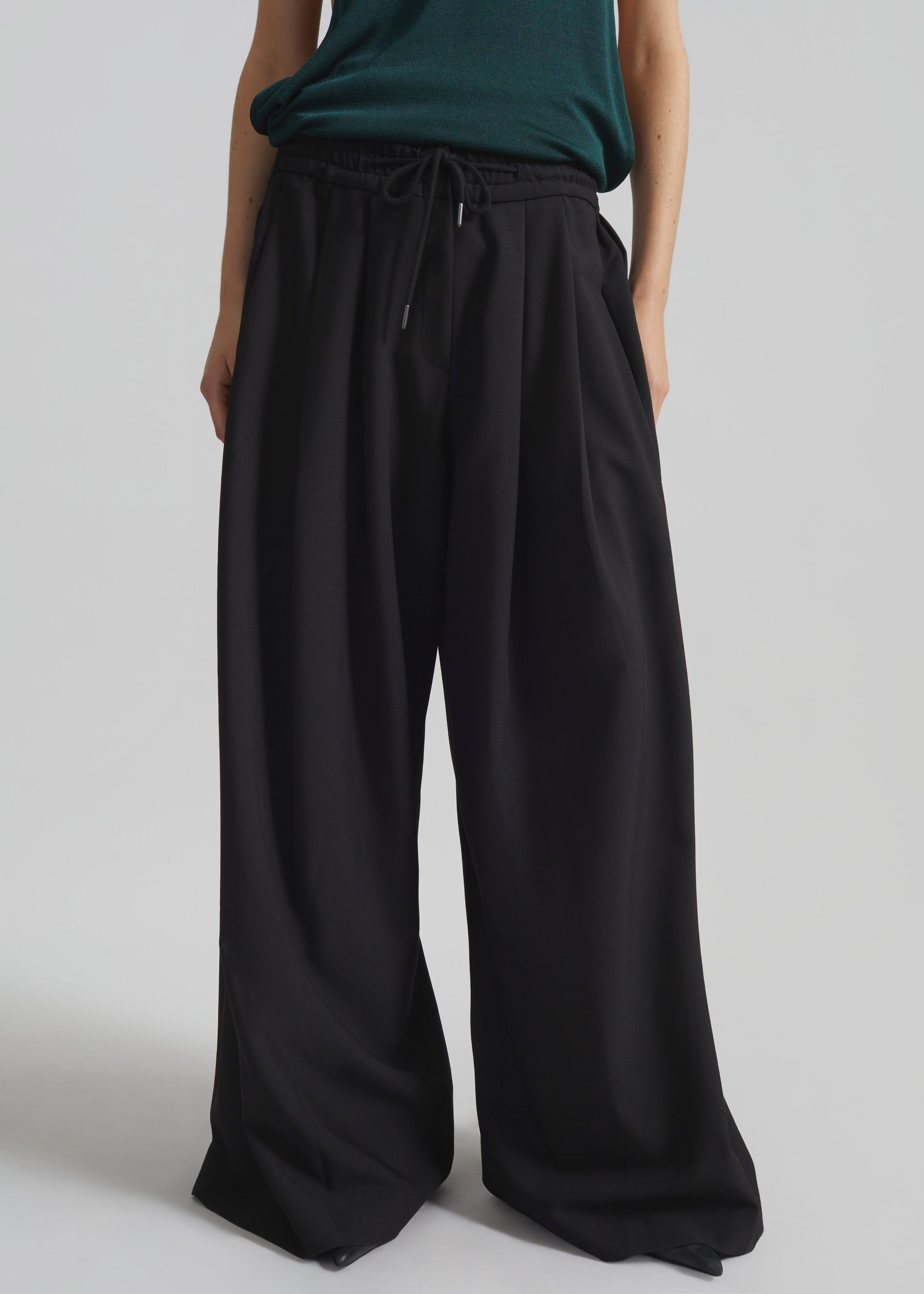 Corlen Pleated Wide Pants - Black - 3