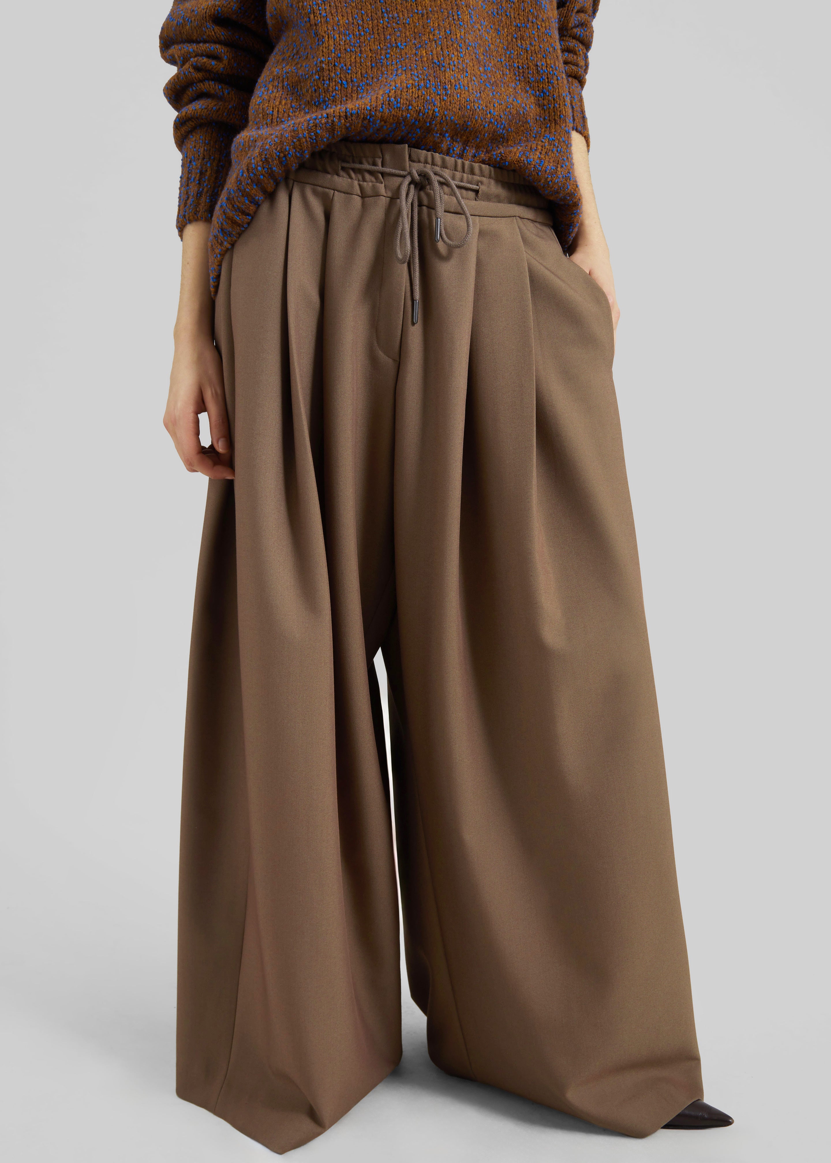 Corlen Pleated Wide Pants - Brown - 5