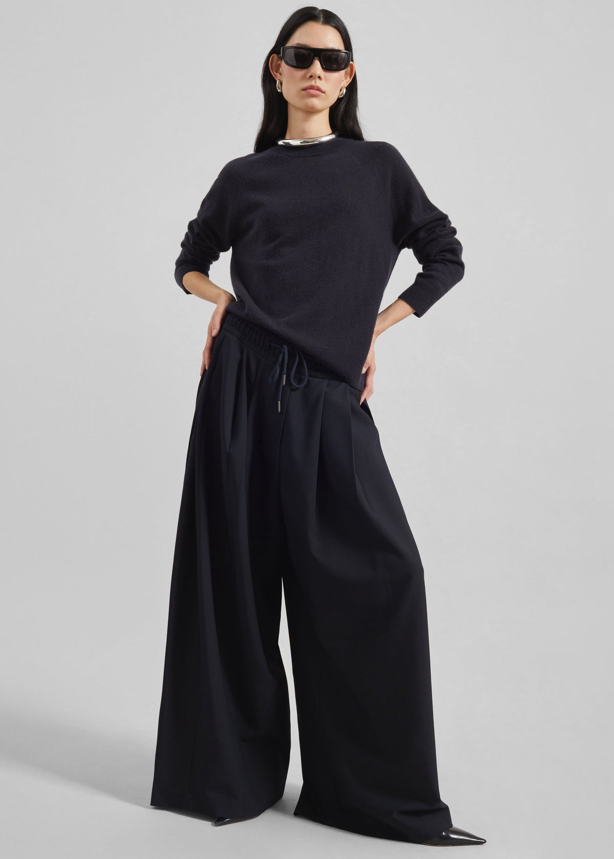 Corlen Pleated Wide Pants - Dark Navy - 7