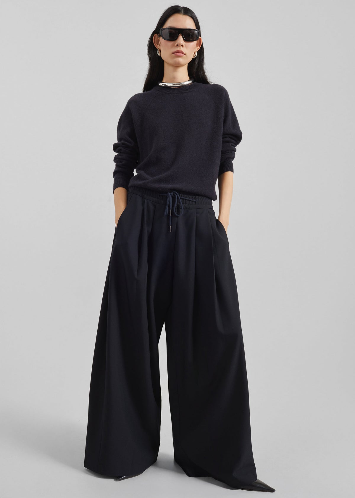 Corlen Pleated Wide Pants - Dark Navy - 4