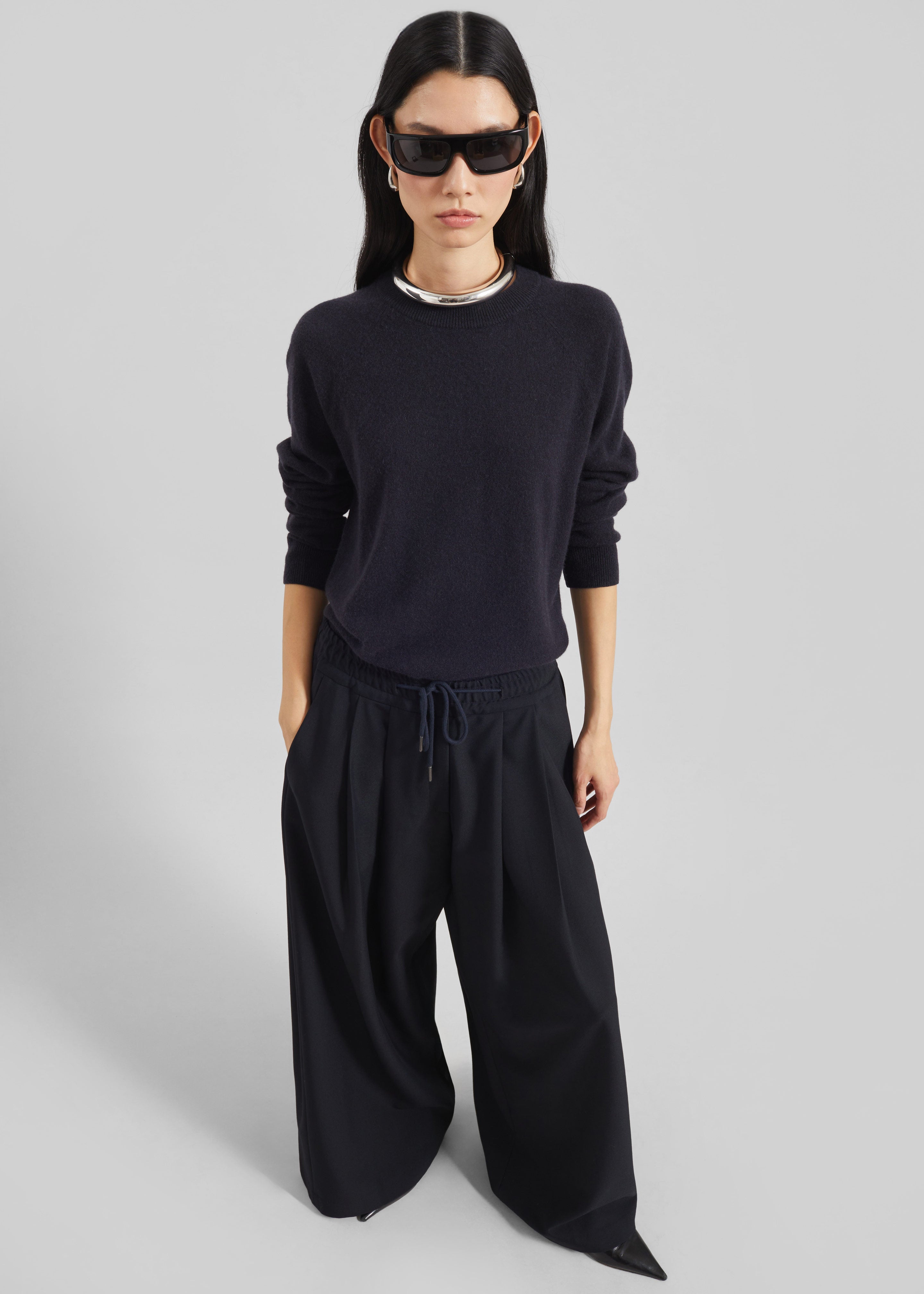 Corlen Pleated Wide Pants - Dark Navy - 3