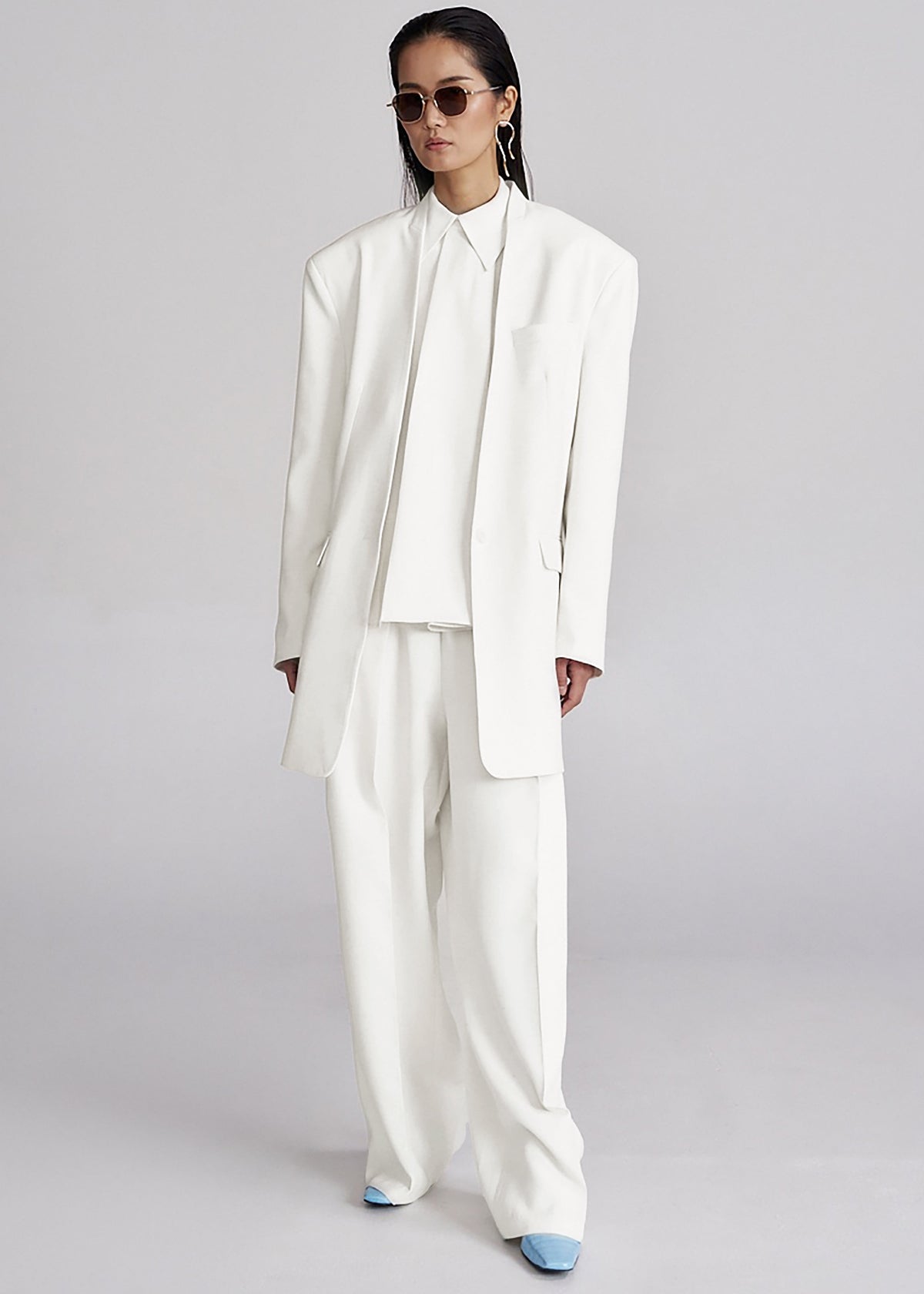 Corsham Collarless Oversized Blazer - White - 1
