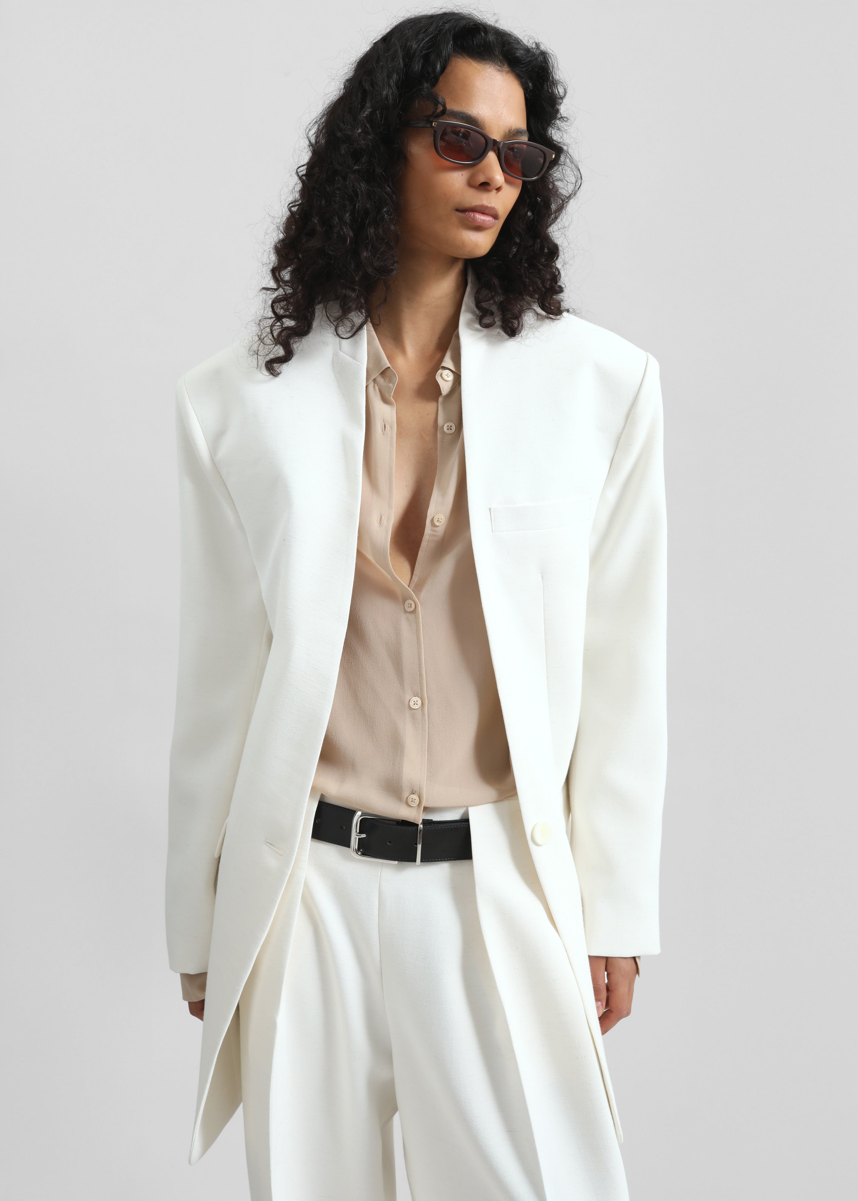 Corsham Collarless Oversized Blazer - White - 7