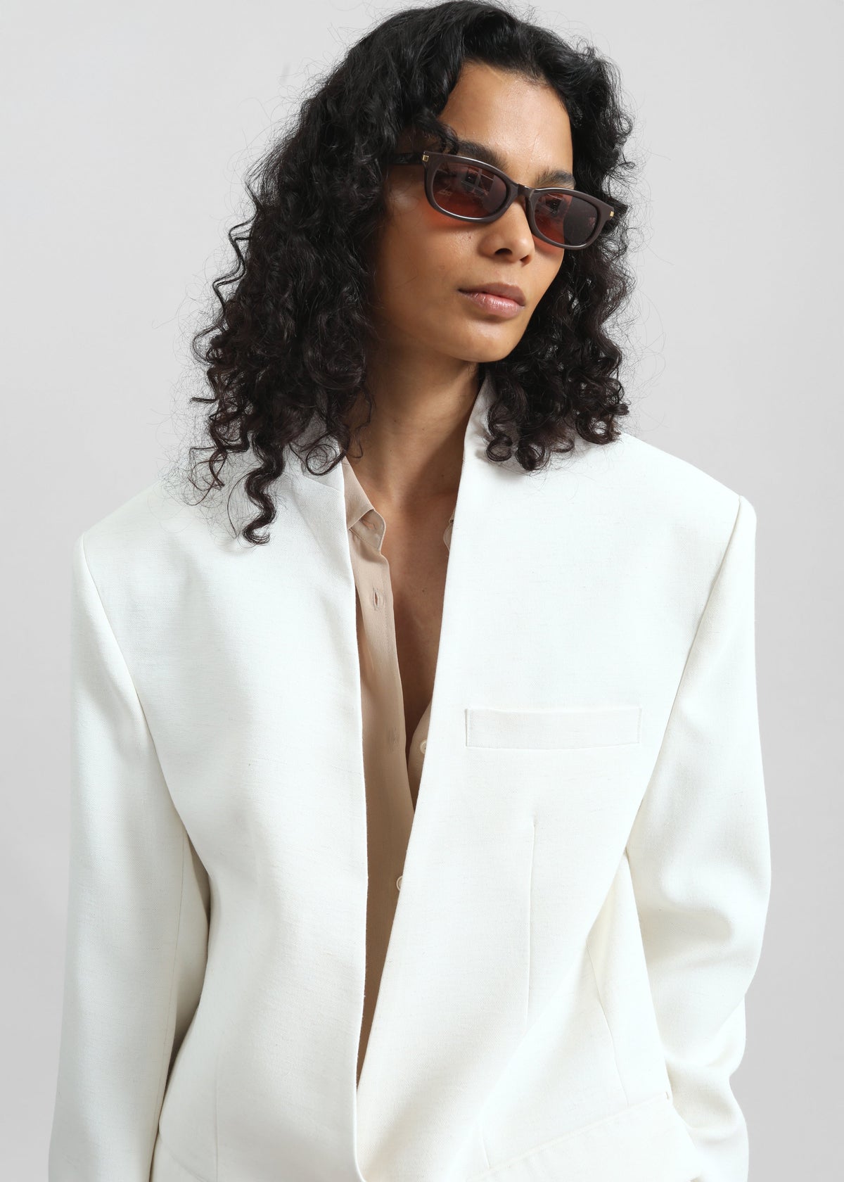 Corsham Collarless Oversized Blazer - White - 5