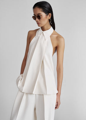 Corsham Halter Wrap Top - White