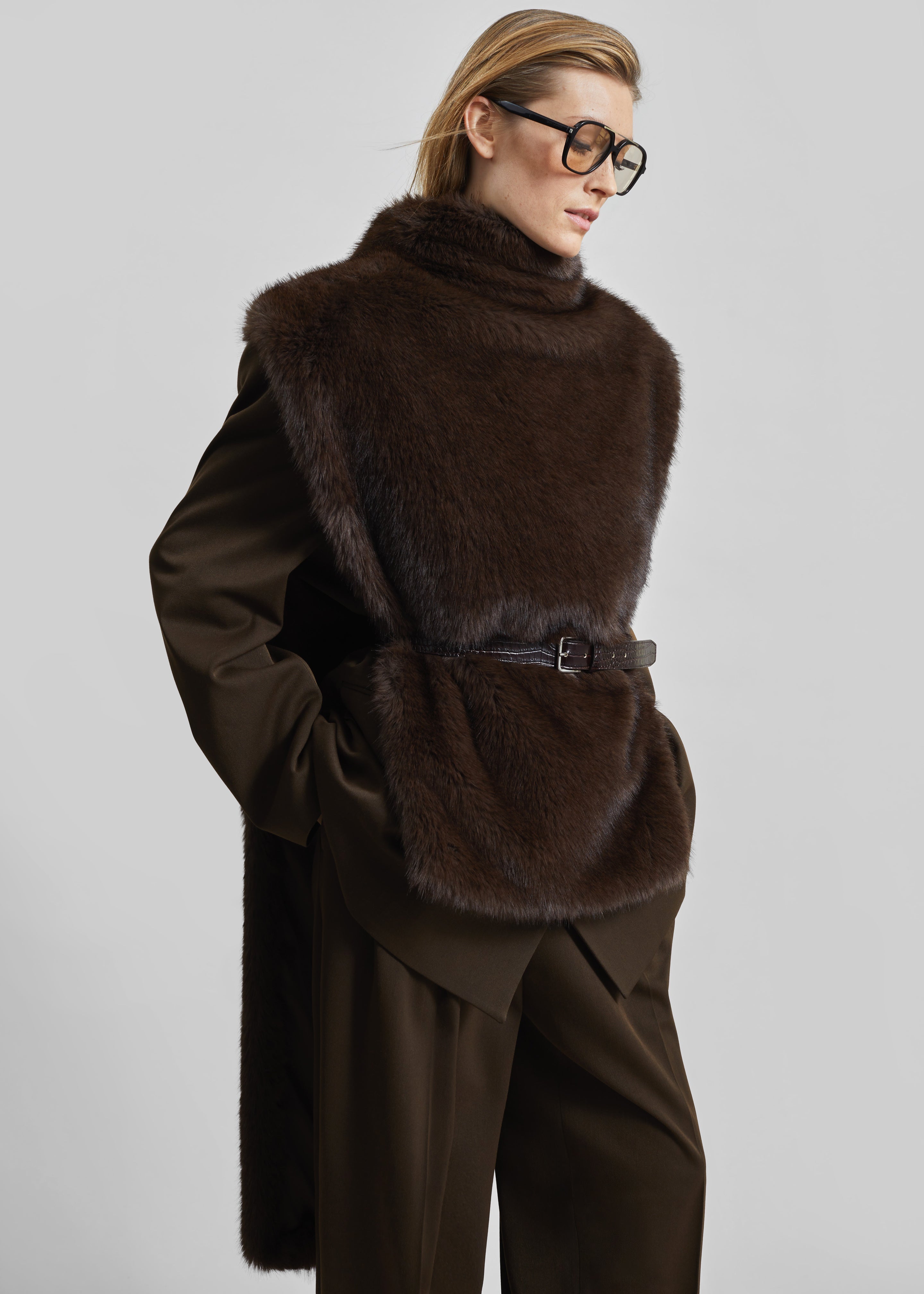 Corvara Faux Fur Vest - Brown - 6