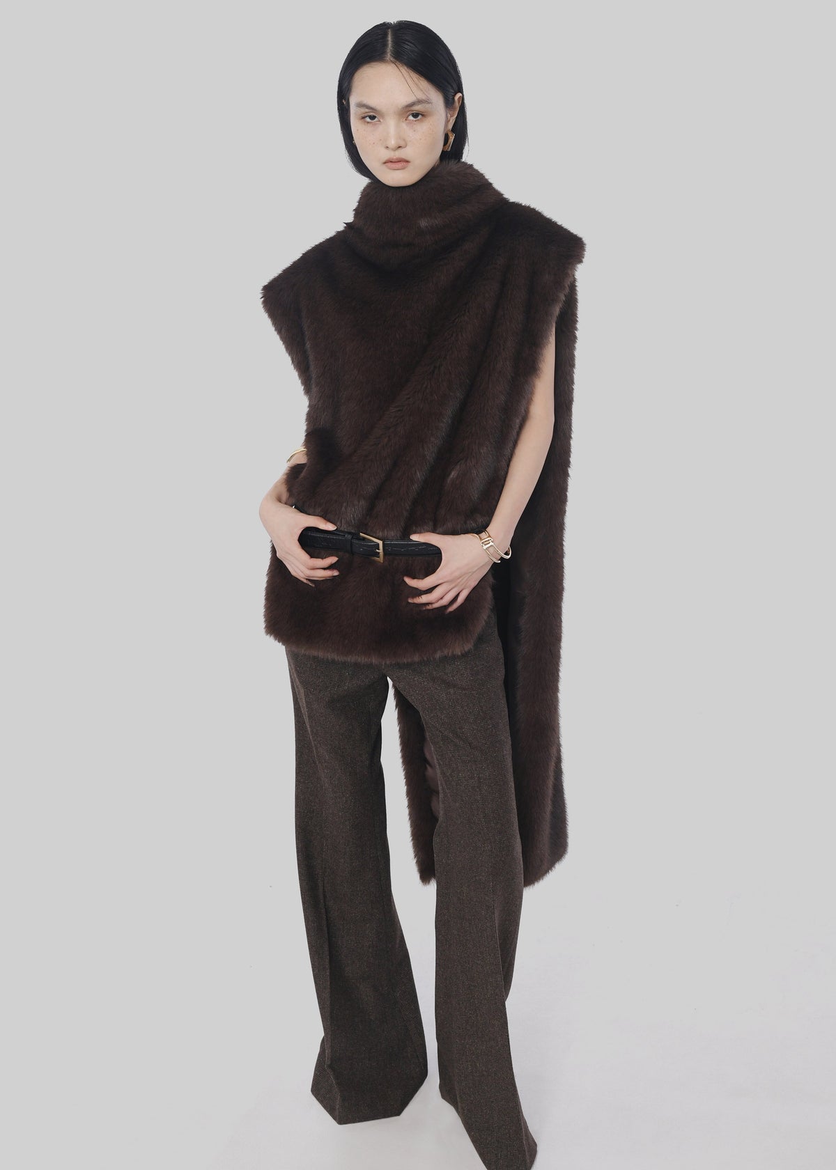 Corvara Faux Fur Vest - Brown - 1