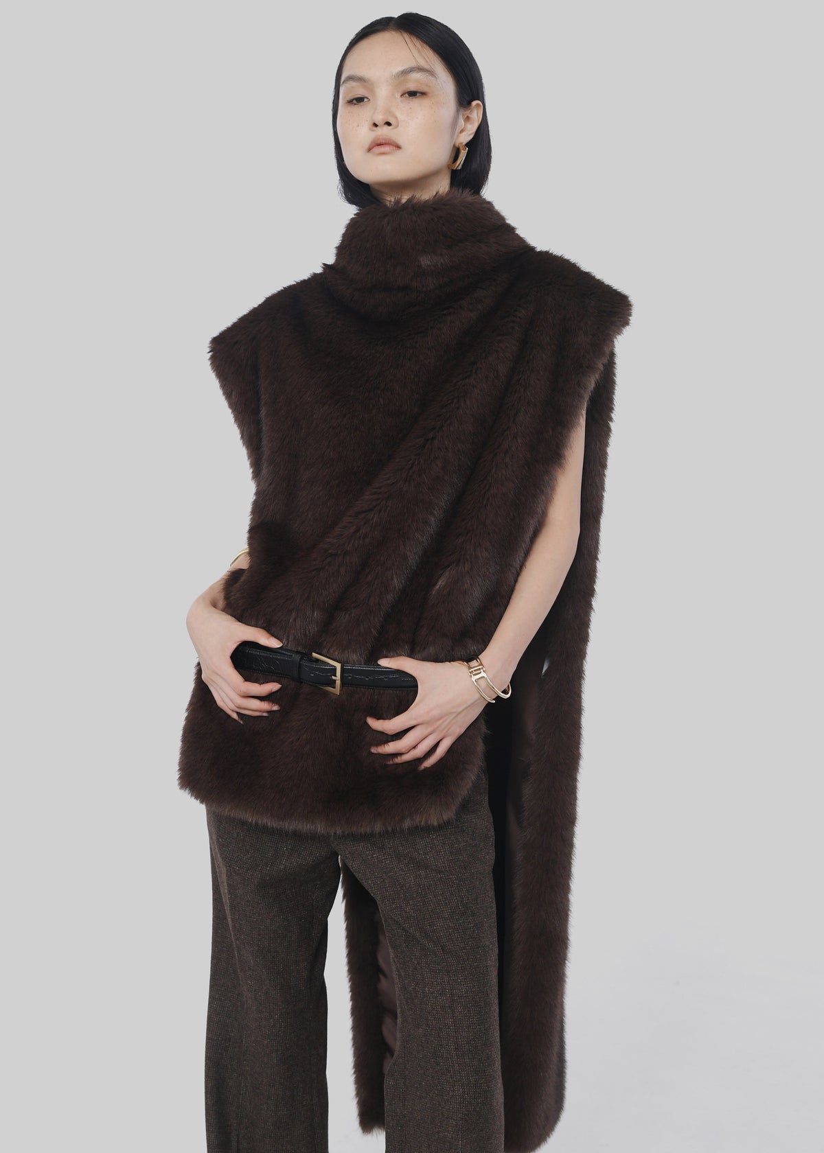 Corvara Faux Fur Vest - Brown - 9