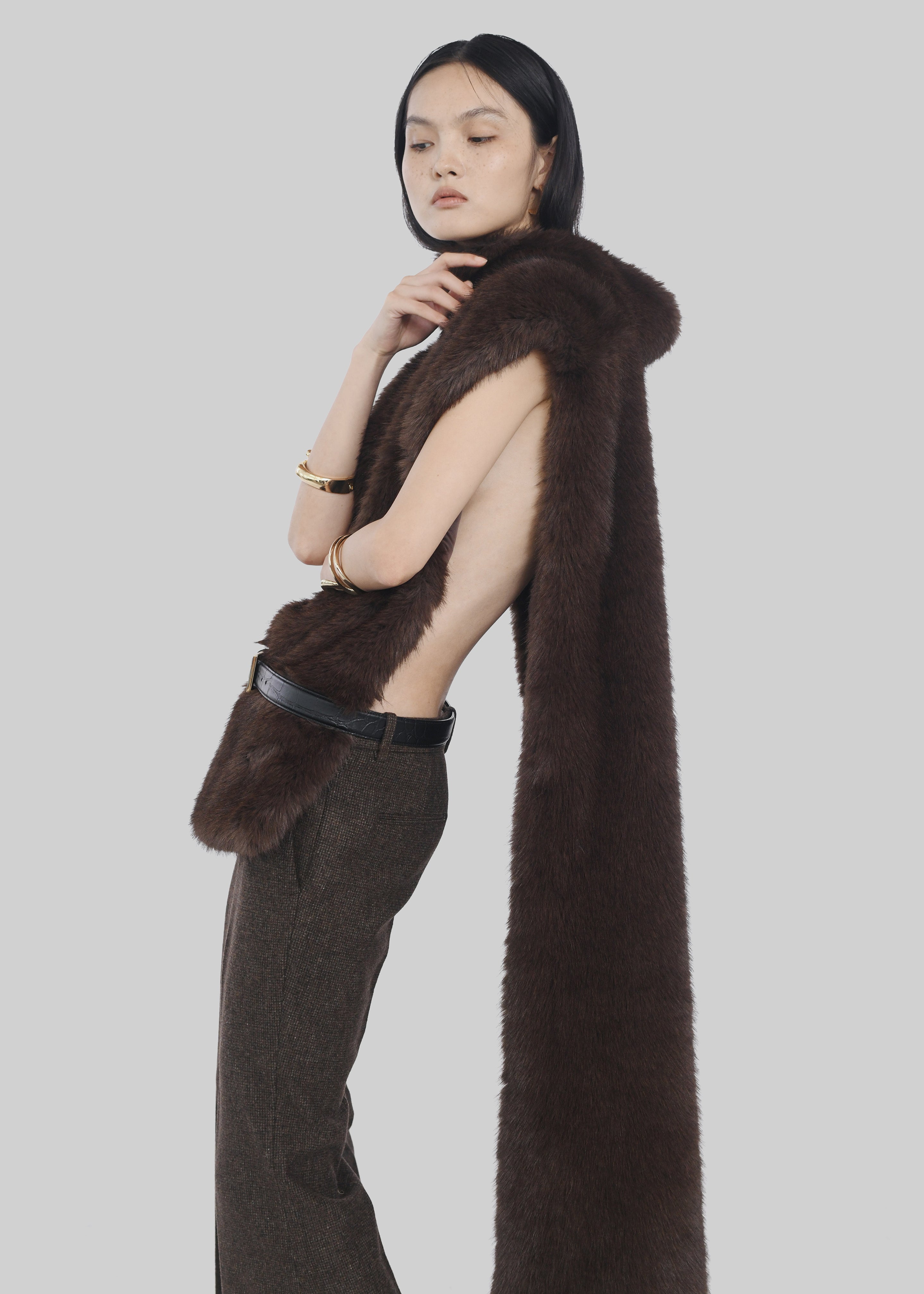 Corvara Faux Fur Vest - Brown - 5