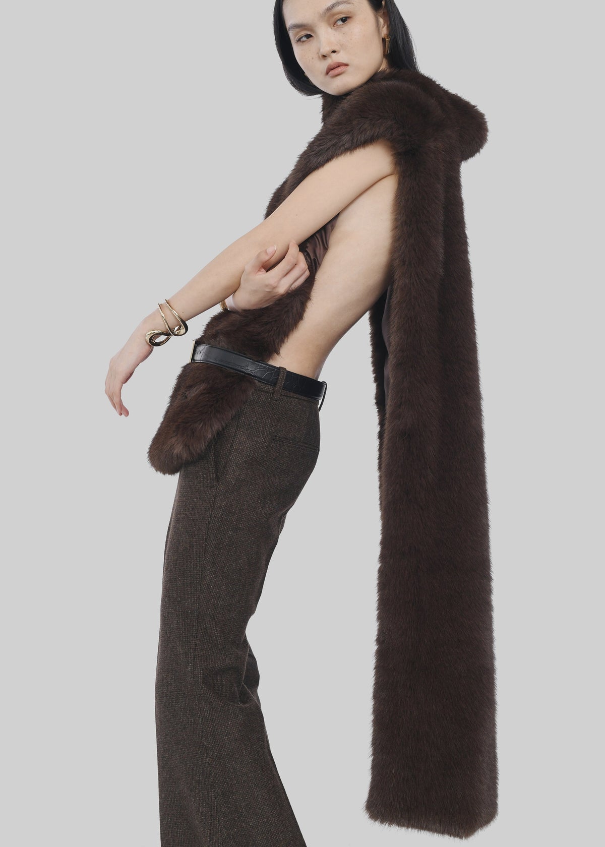 Corvara Faux Fur Vest - Brown - 2